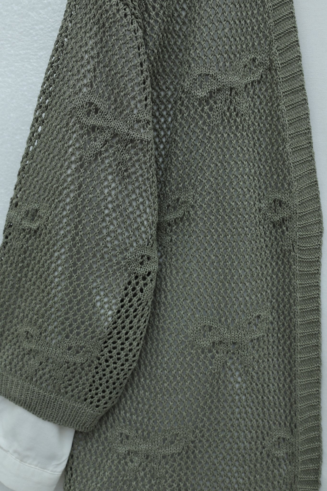 Bow Patterned Open-Knit Cardigan - Olive Green - Podyumplus - by Peralane - photo 6