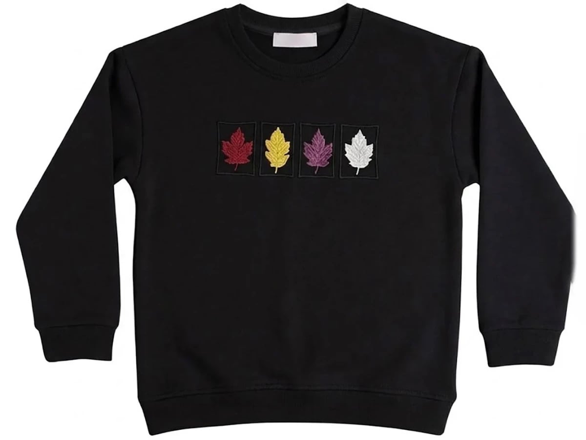 Girls' Embroidered Leaf Sweatshirt - Black - CMK - by Peralane