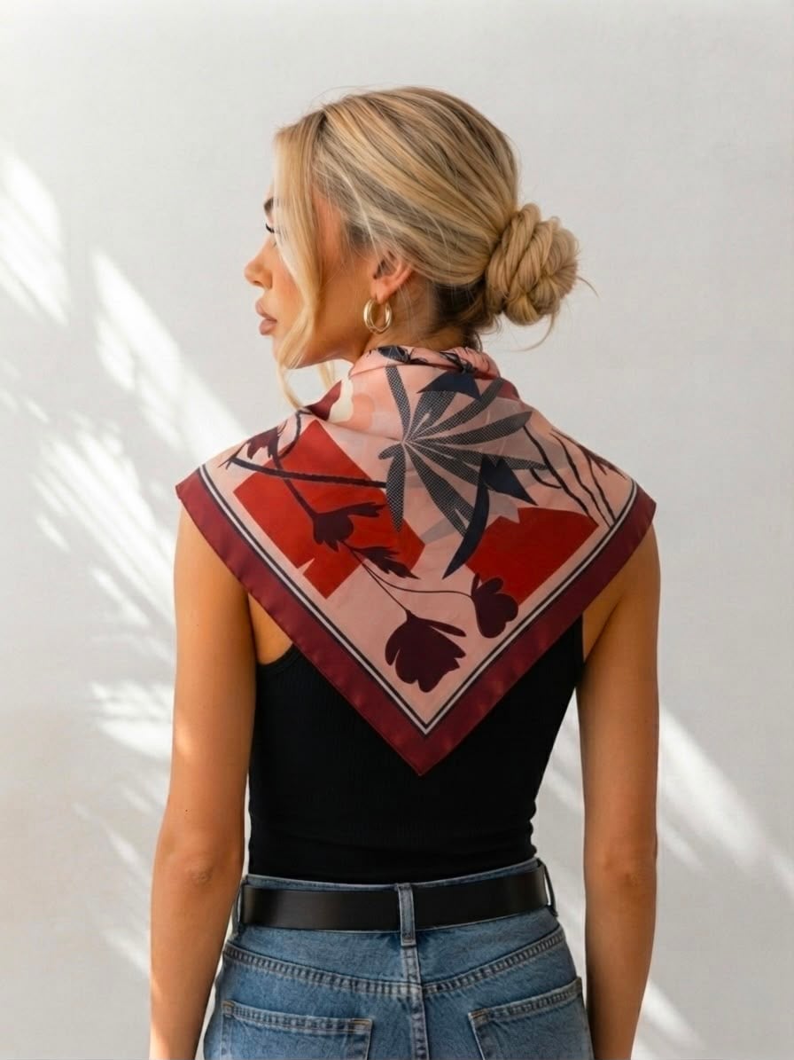 Ethnic Floral Pattern Square Scarf 70x70 cm - Nesvay - by Peralane