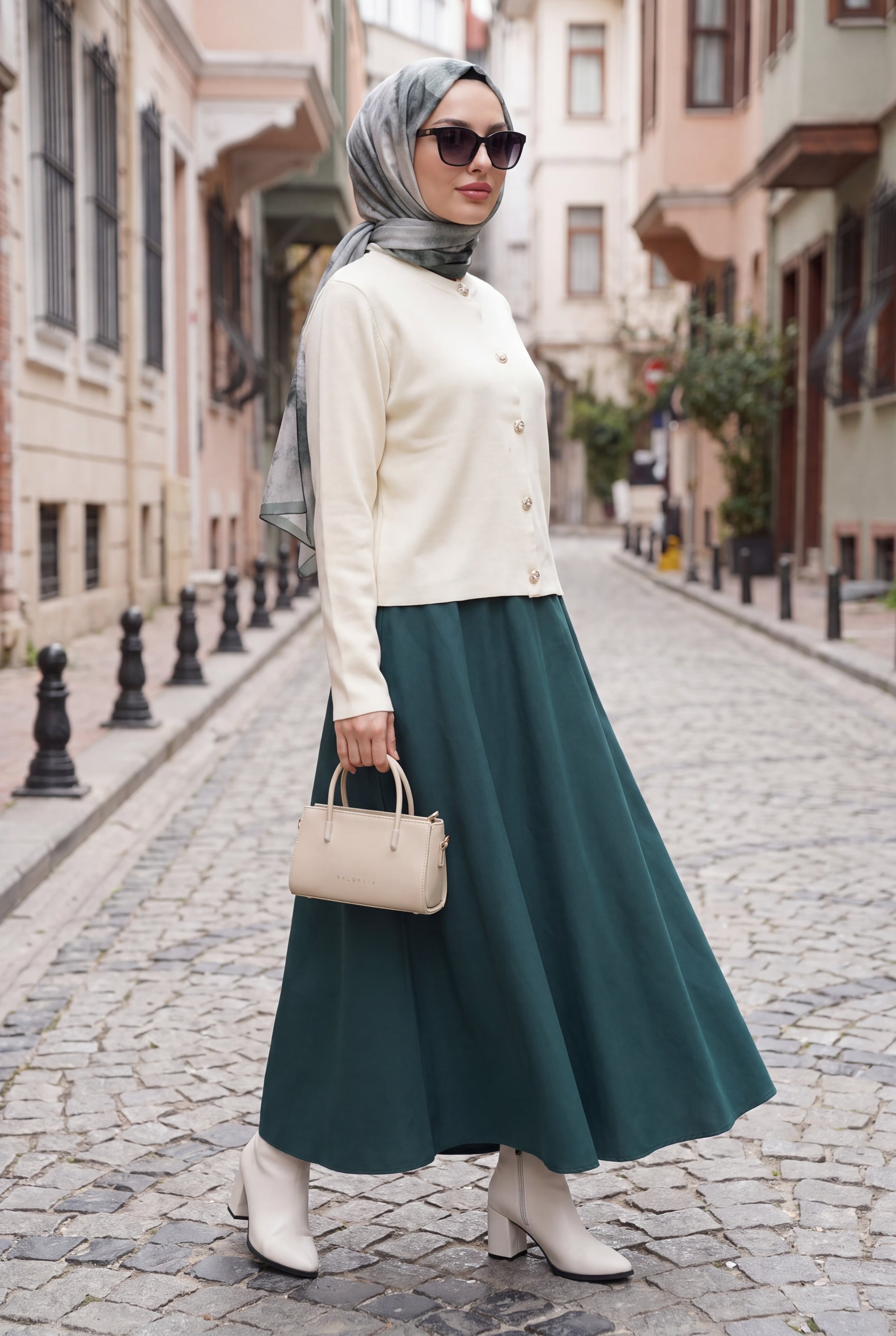 Cream Buttoned Round Neck Knit Cardigan - Podyumplus - by Peralane - photo 3