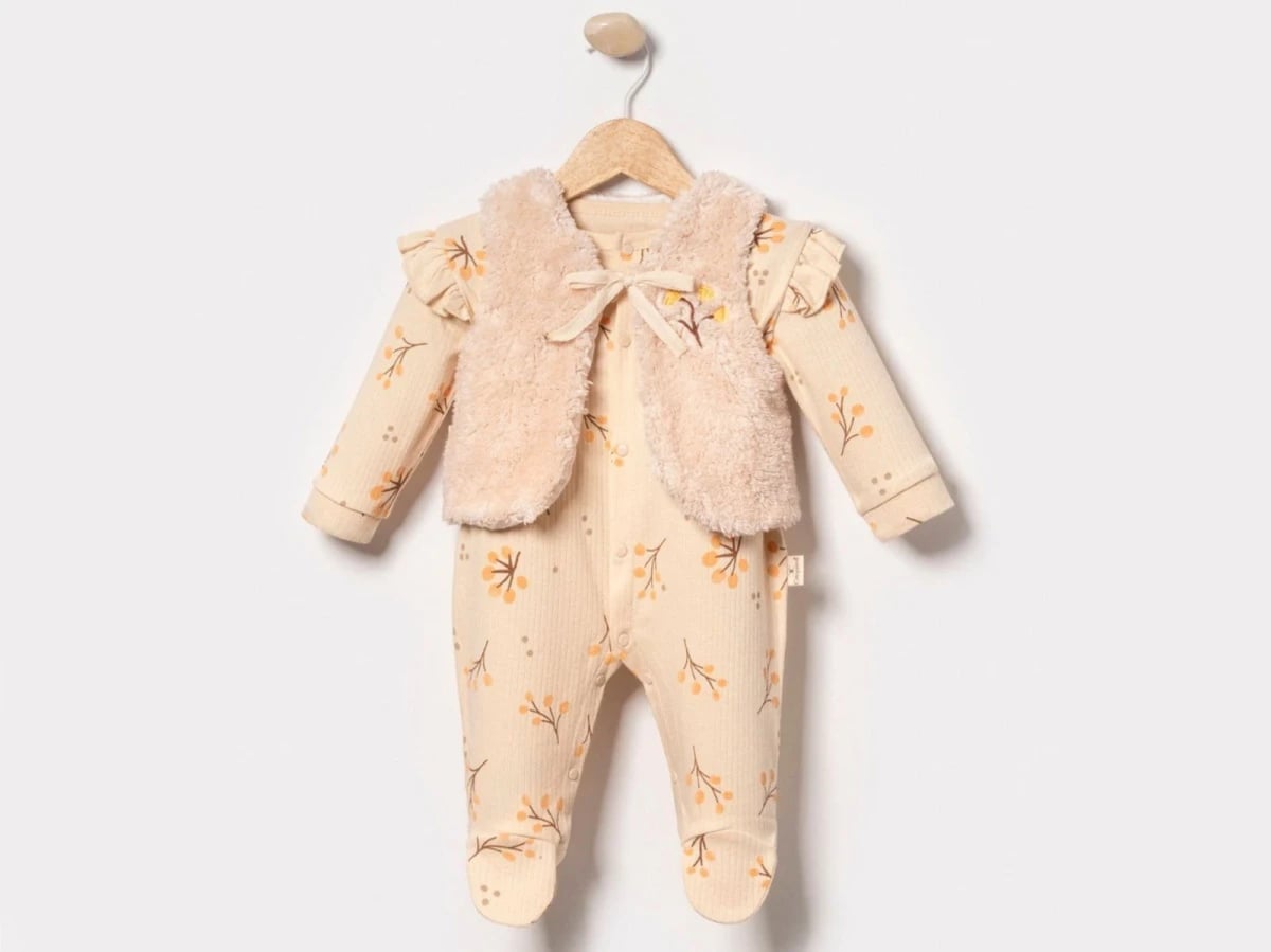 Girls' Baby Footed Onesie and Faux Fur Vest Set - Cayzen - by Peralane