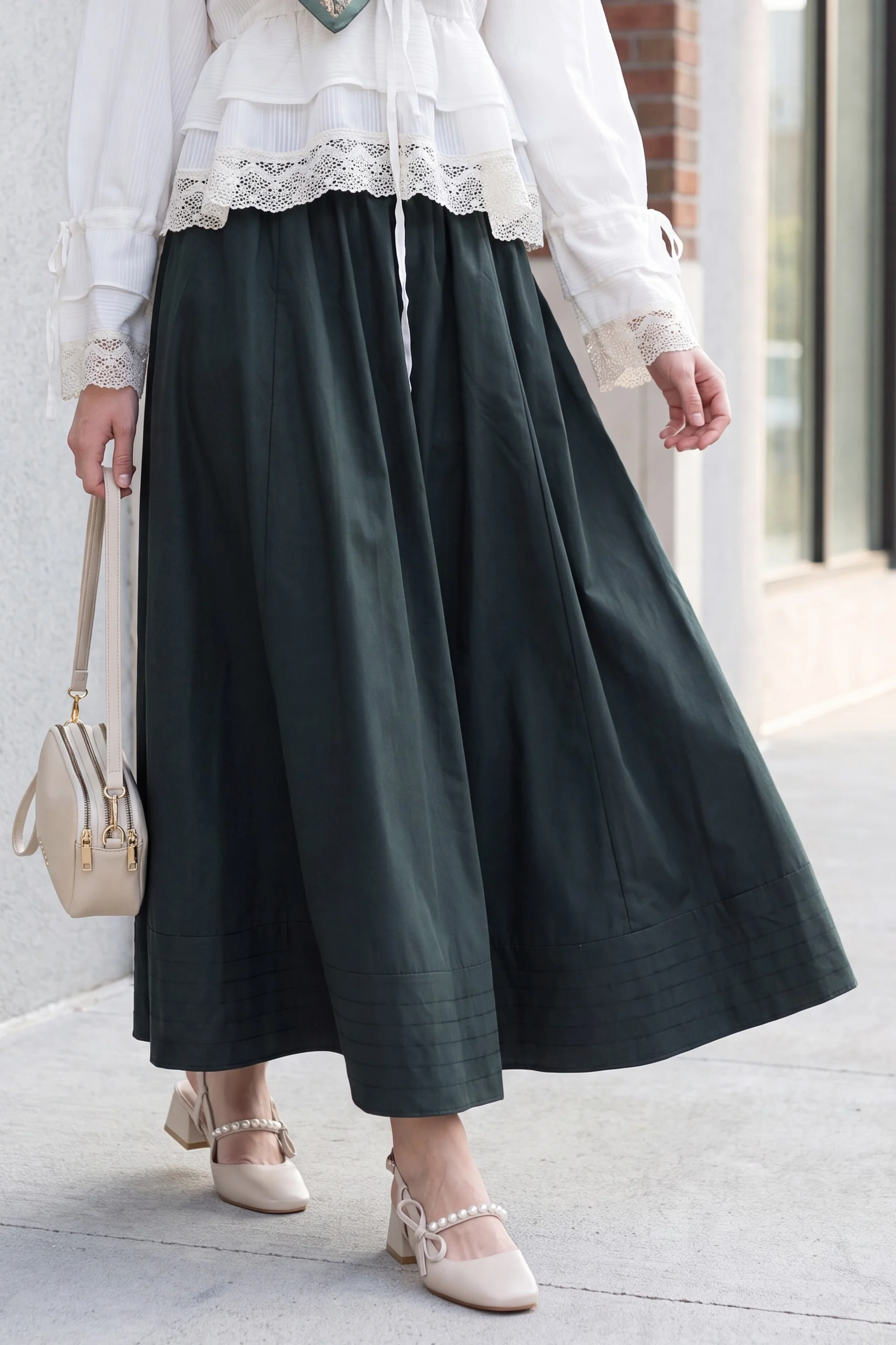 Elasticated Waist Pleated Skirt with Pockets - Petrol - Podyumplus - by Peralane - photo 2