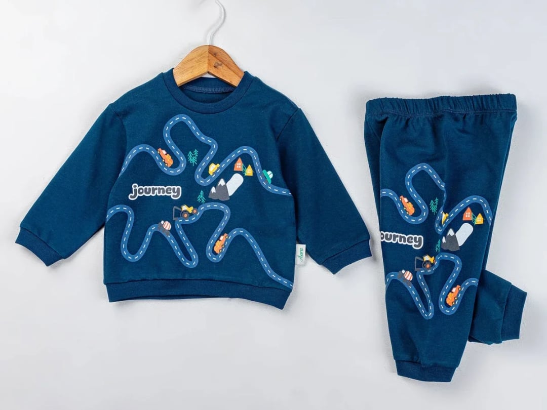 Boys' Cotton Pyjama Set with Journey Print - Navy - Comix - by Peralane