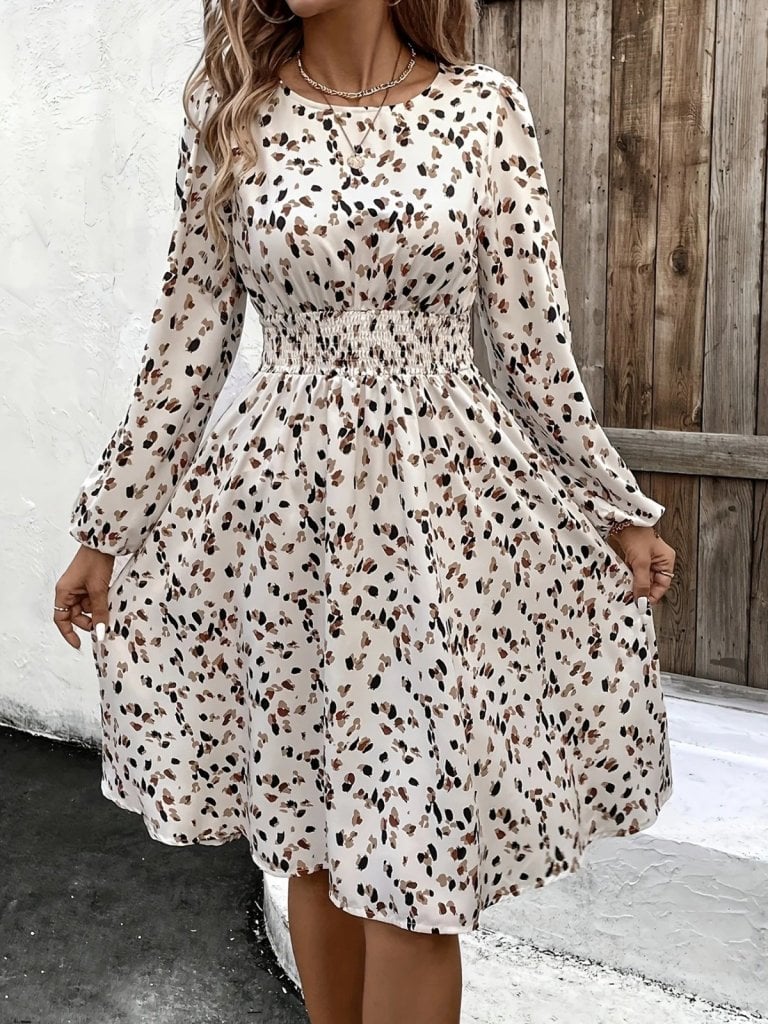 Women's Long-Sleeved Round Neck Smocked Waist Midi Suprem Dress - Janes - by Peralane - photo 4