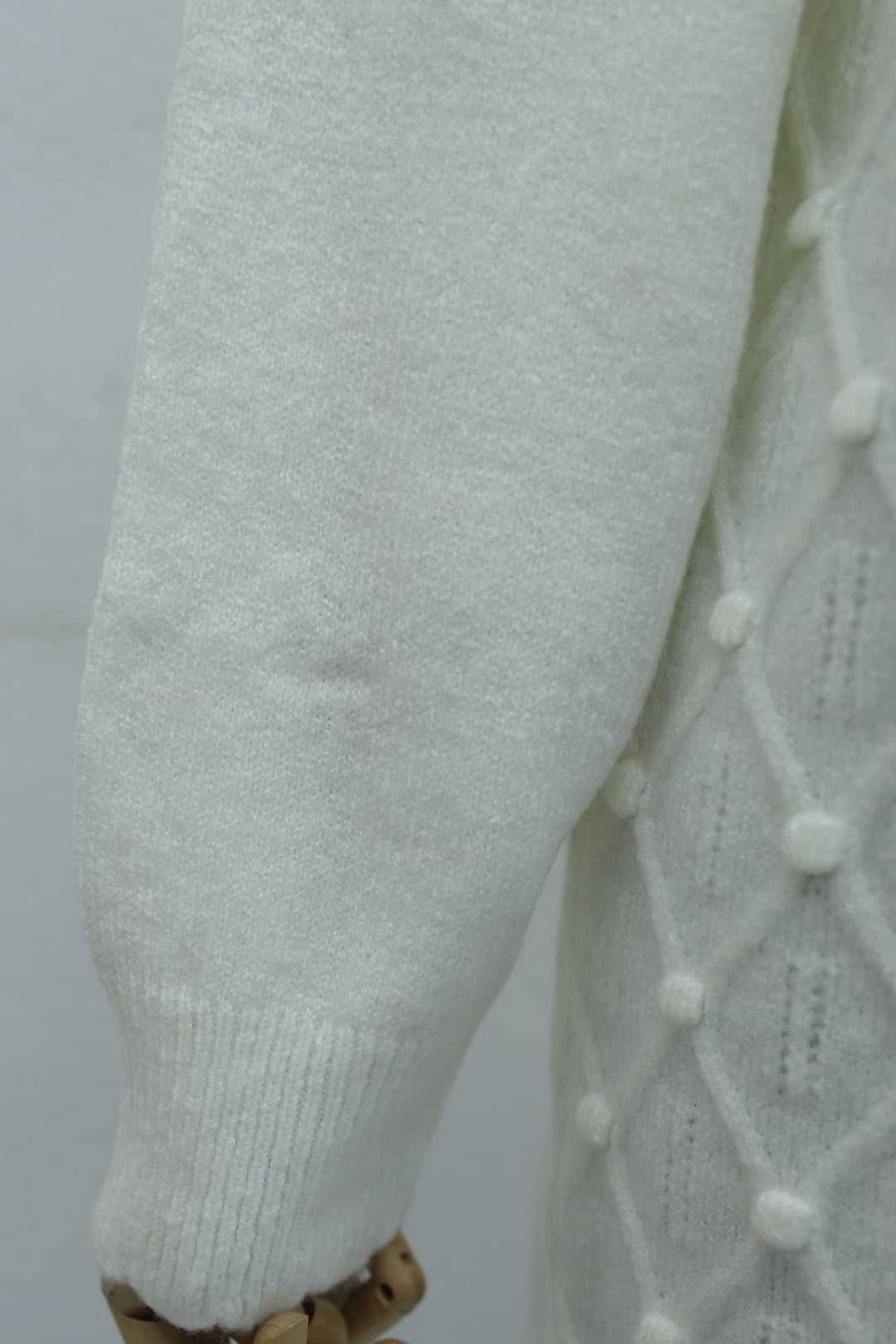 White Checked Slouchy Knit Tunic with Pom Poms and Bicycle Neckline - Podyumplus - by Peralane - photo 7