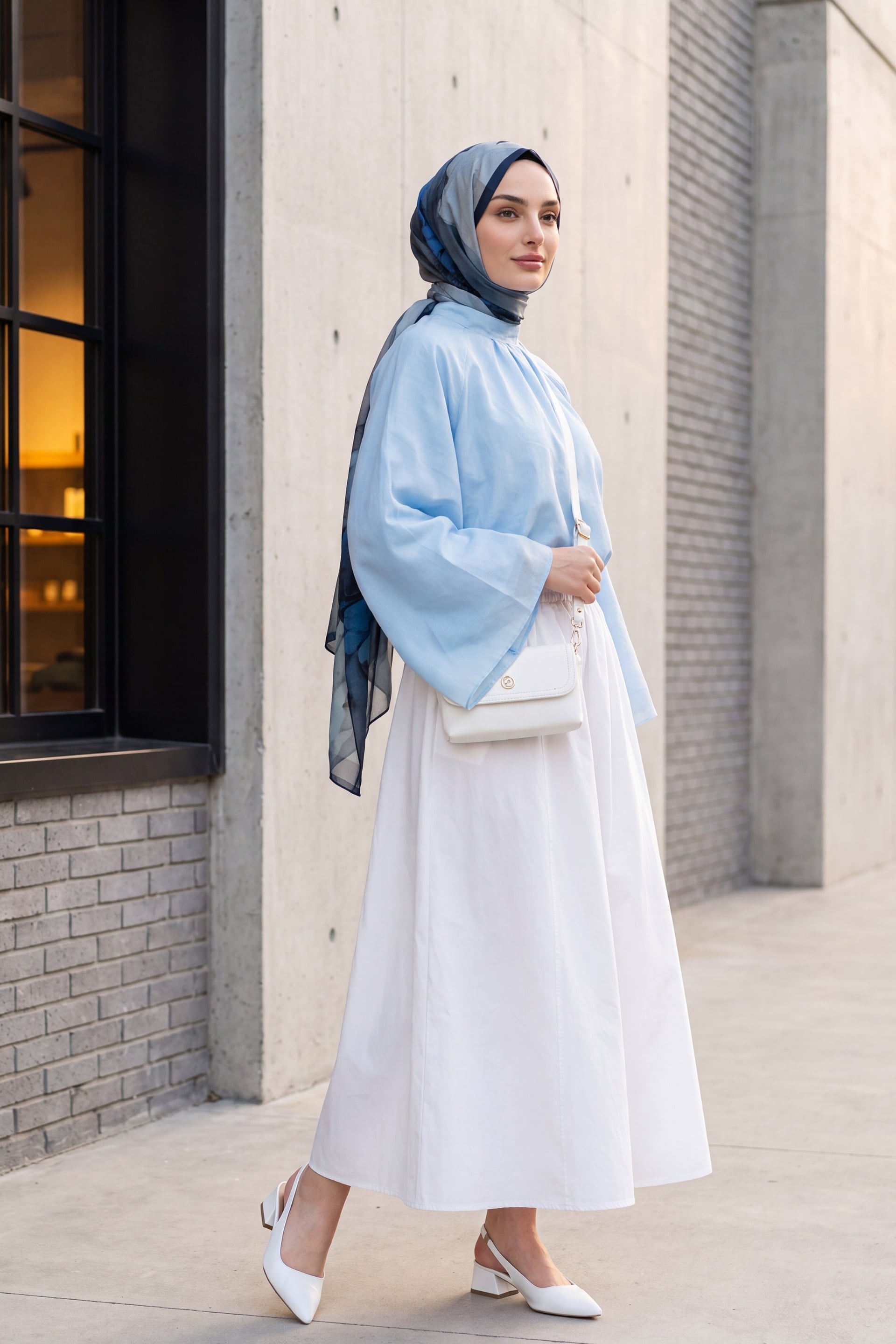 Notched Collar Spanish Sleeve Lined Voile Blouse - Baby Blue - Podyumplus - by Peralane - photo 5
