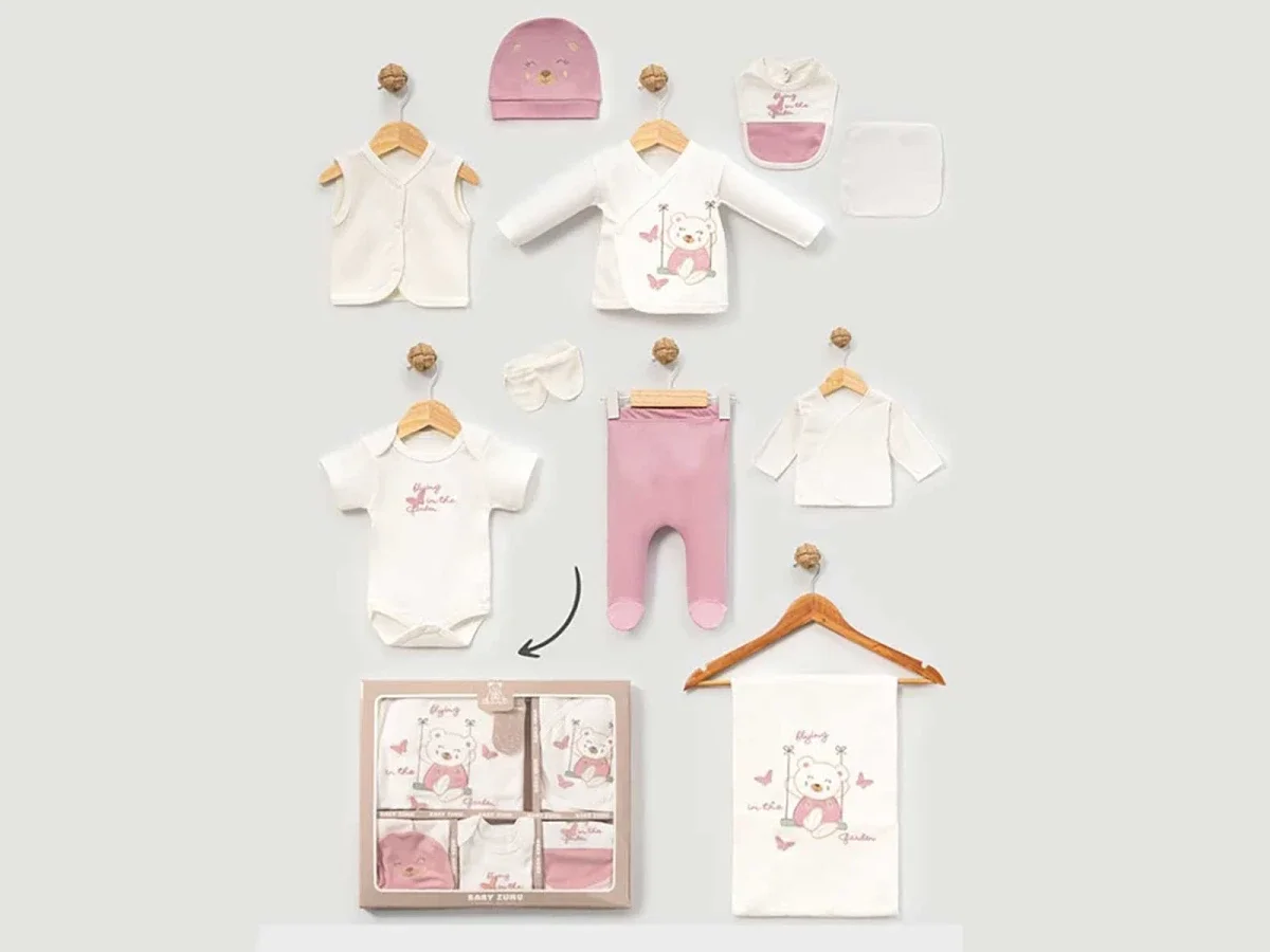 Teddy Bear Print Baby Girl 10-Piece Gift Set - Baby Zuhu - by Peralane