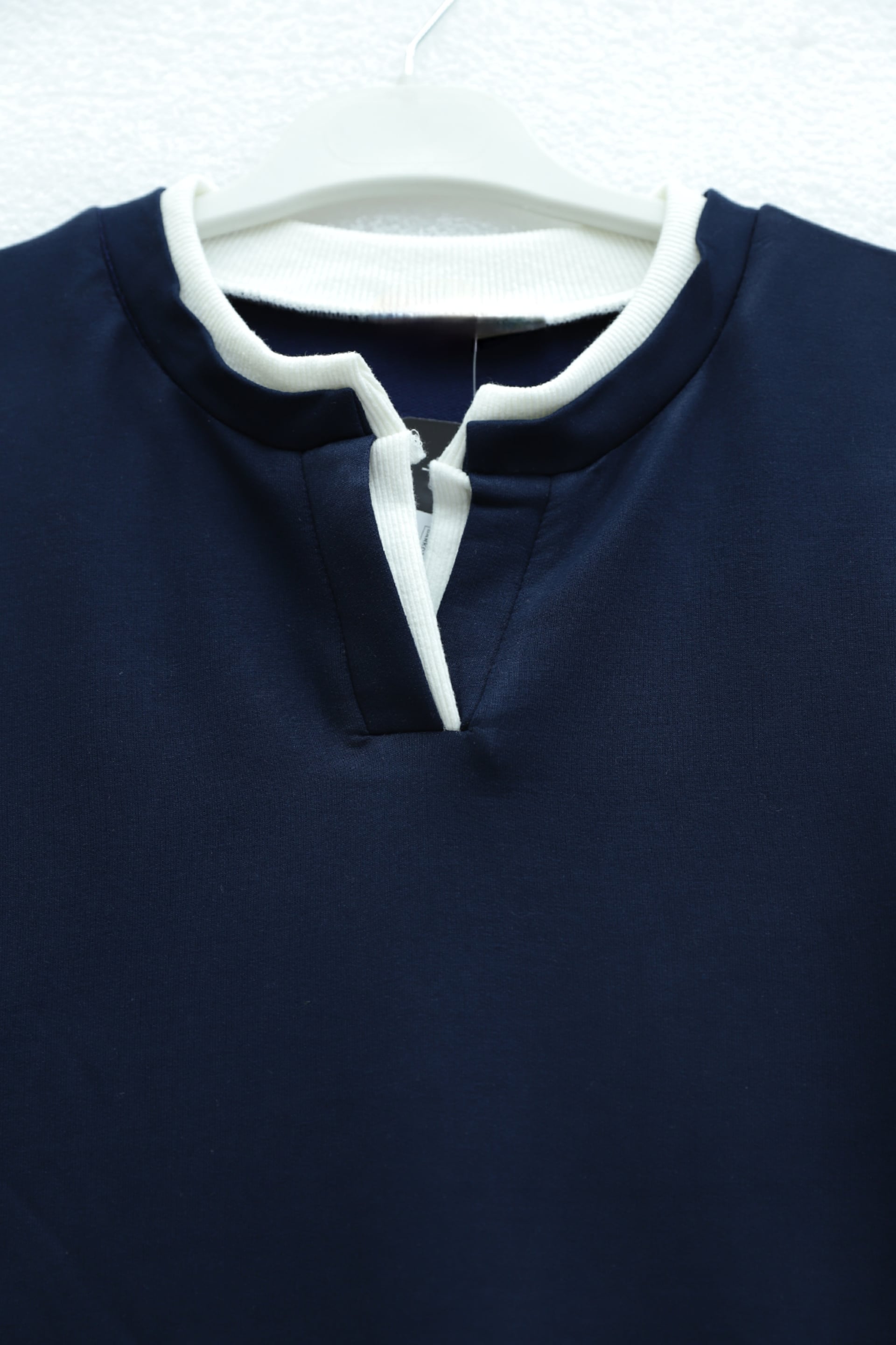 Navy V-Neck Double-Layer 2-Thread Jersey Blouse | Peralane - Podyumplus - by Peralane - photo 4