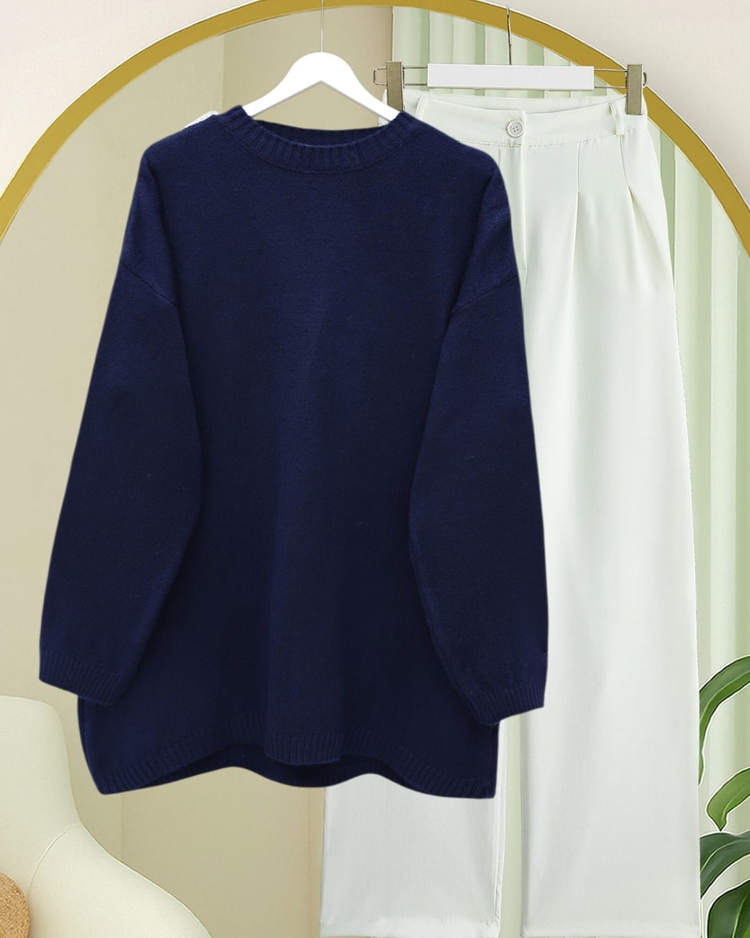Round Neck Oversized Knit Sweater - Navy - Podyumplus - by Peralane - photo 3