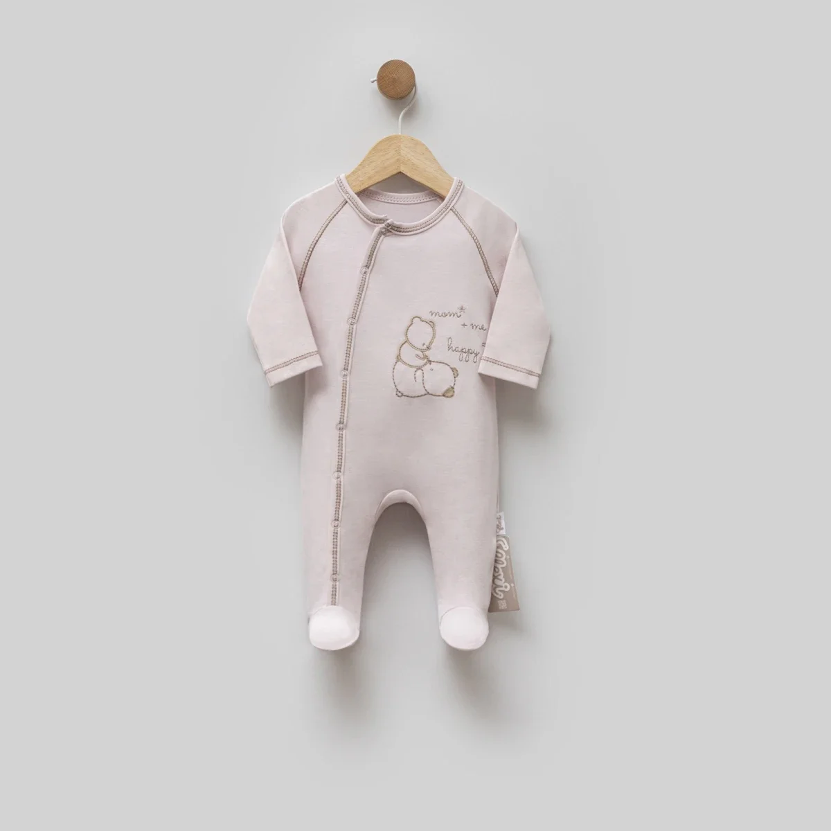 Pale Pink Baby Romper with Bear Embroidery - Pack of 3, Sizes 56-68 cm - Flexi Baby - by Peralane