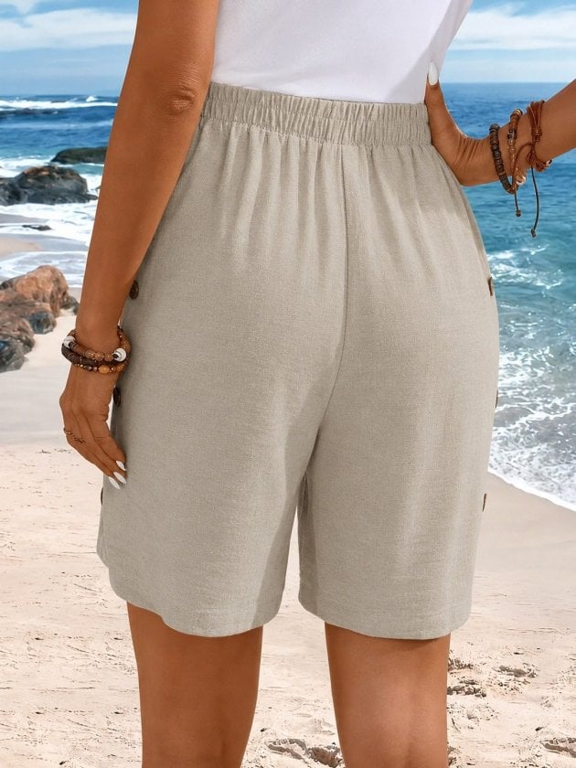 Women's High-Waist Shorts with Side Button Detail - Janes - by Peralane - photo 3