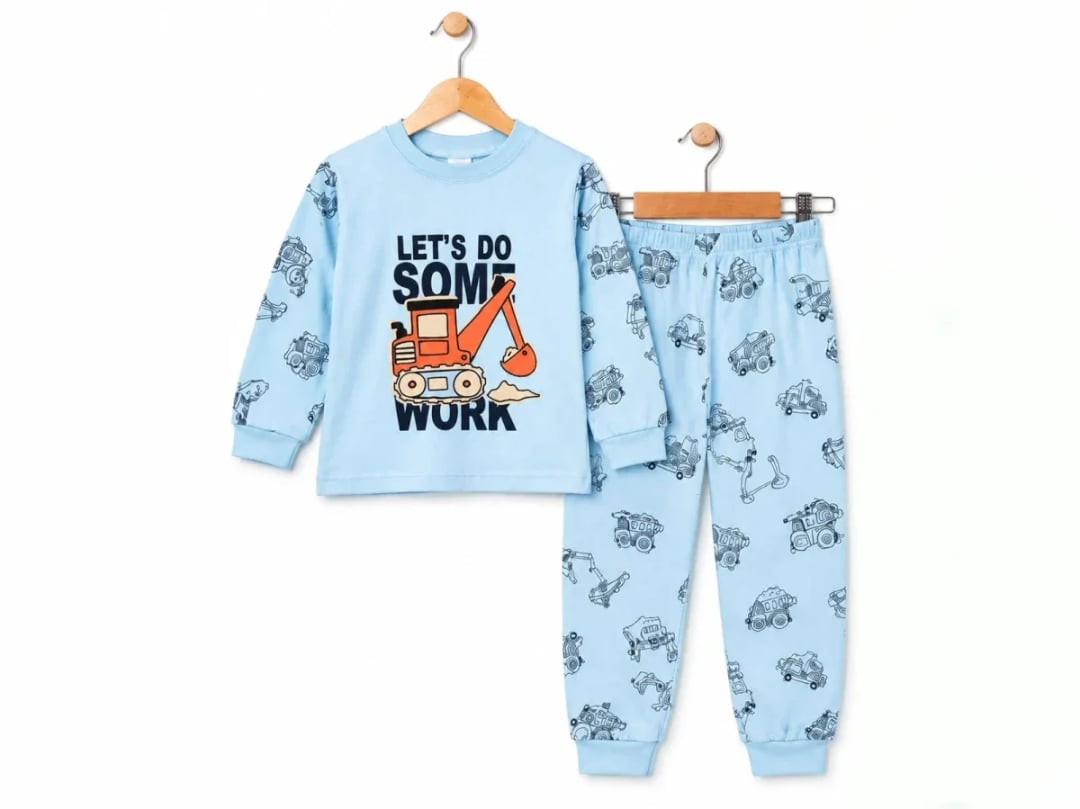 Boys' Construction Vehicle Print Pajama Set - Light Blue - Supermini - by Peralane