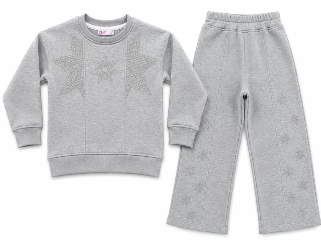 Girls' Star-Studded Sweatshirt and Trousers Set in Grey - CMK - by Peralane