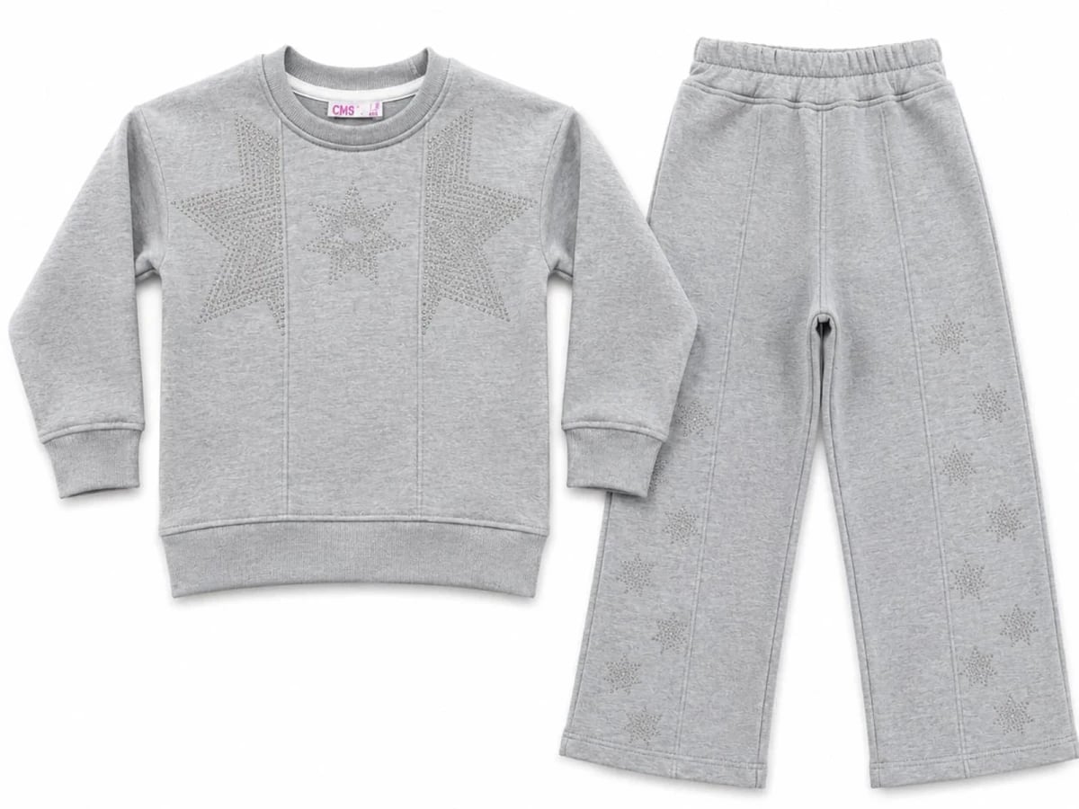 Girls' Star-Studded Sweatshirt and Trousers Set in Grey - CMK - by Peralane