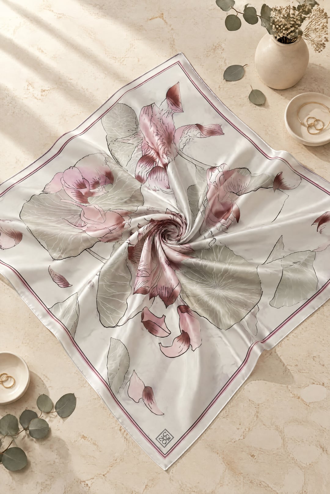 Lotus Flower Print Soft Scarf - Pink - Podyumplus - by Peralane