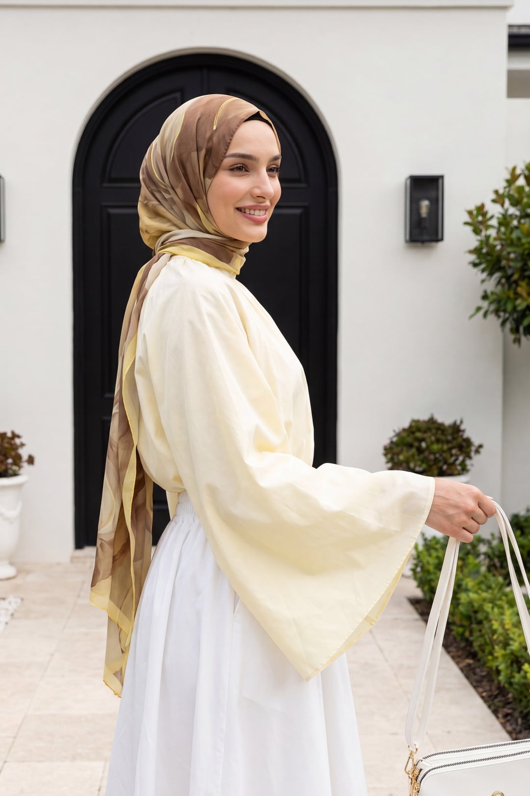 Crew Neck Spanish Sleeve Lined Voile Blouse - Light Yellow - Podyumplus - by Peralane - photo 2