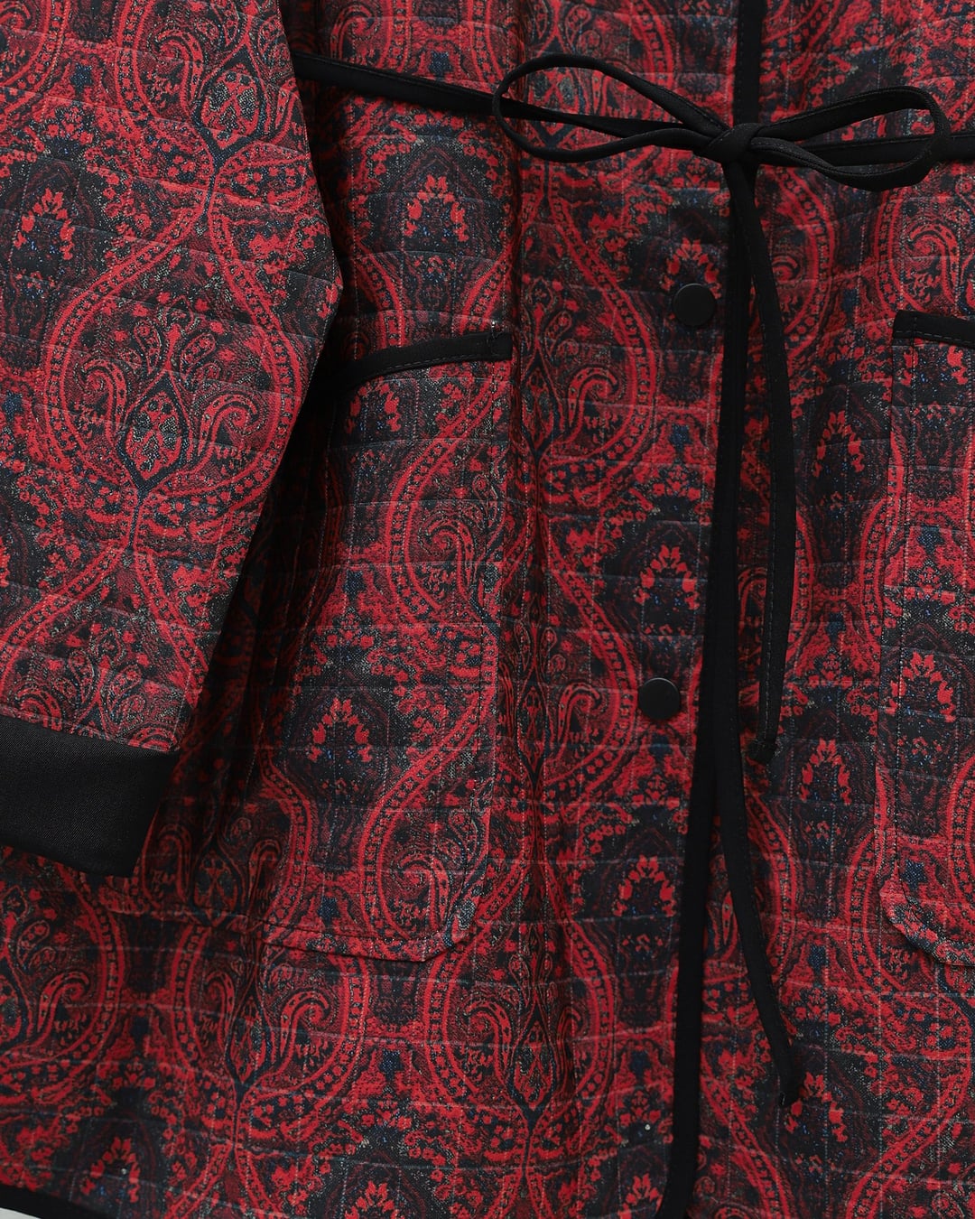 Ethnic Print Tie-Belt Jacket with Folded Cuffs - Bordeaux - Podyumplus - by Peralane - photo 3