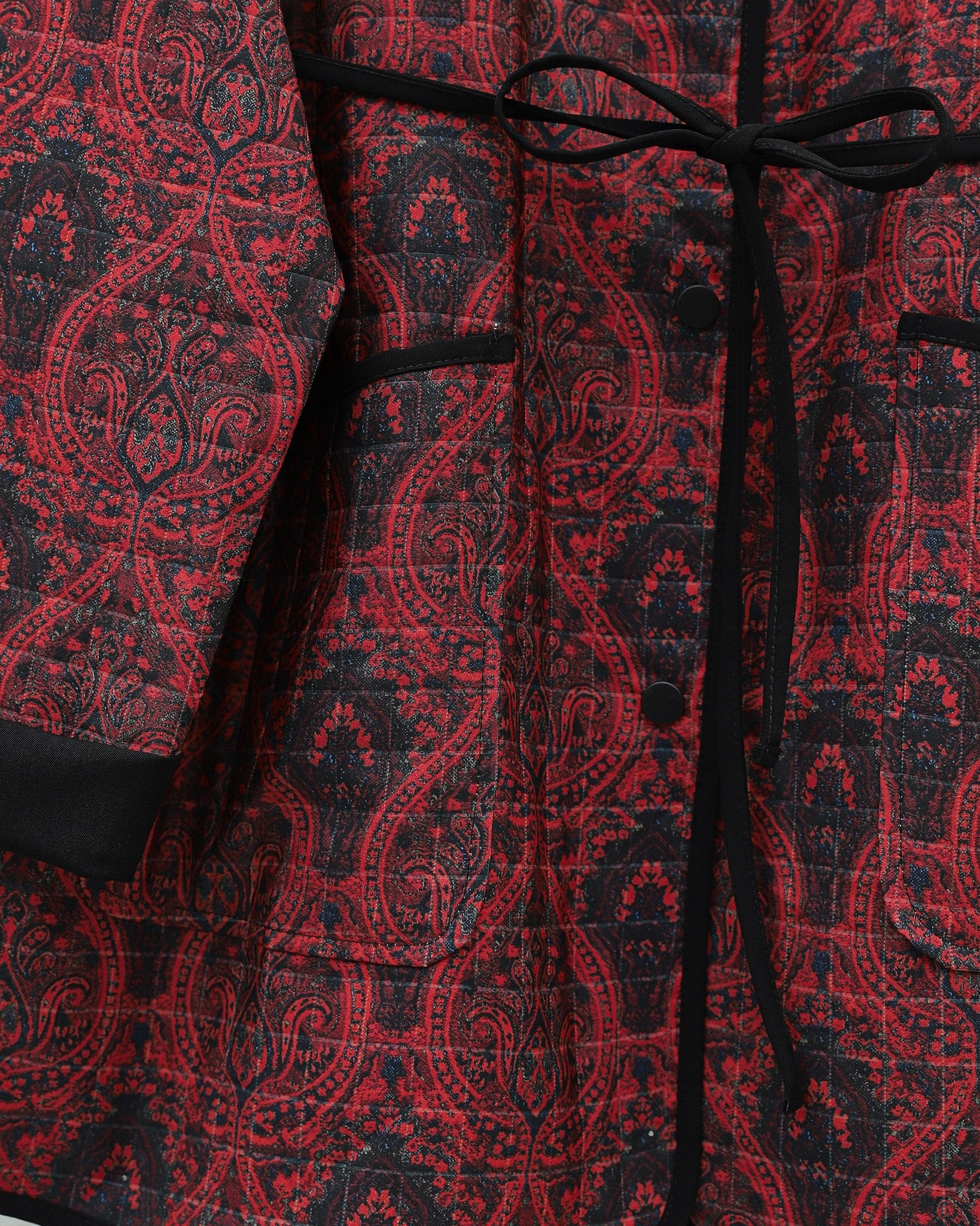 Ethnic Print Tie-Belt Jacket with Folded Cuffs - Bordeaux - Podyumplus - by Peralane - photo 3