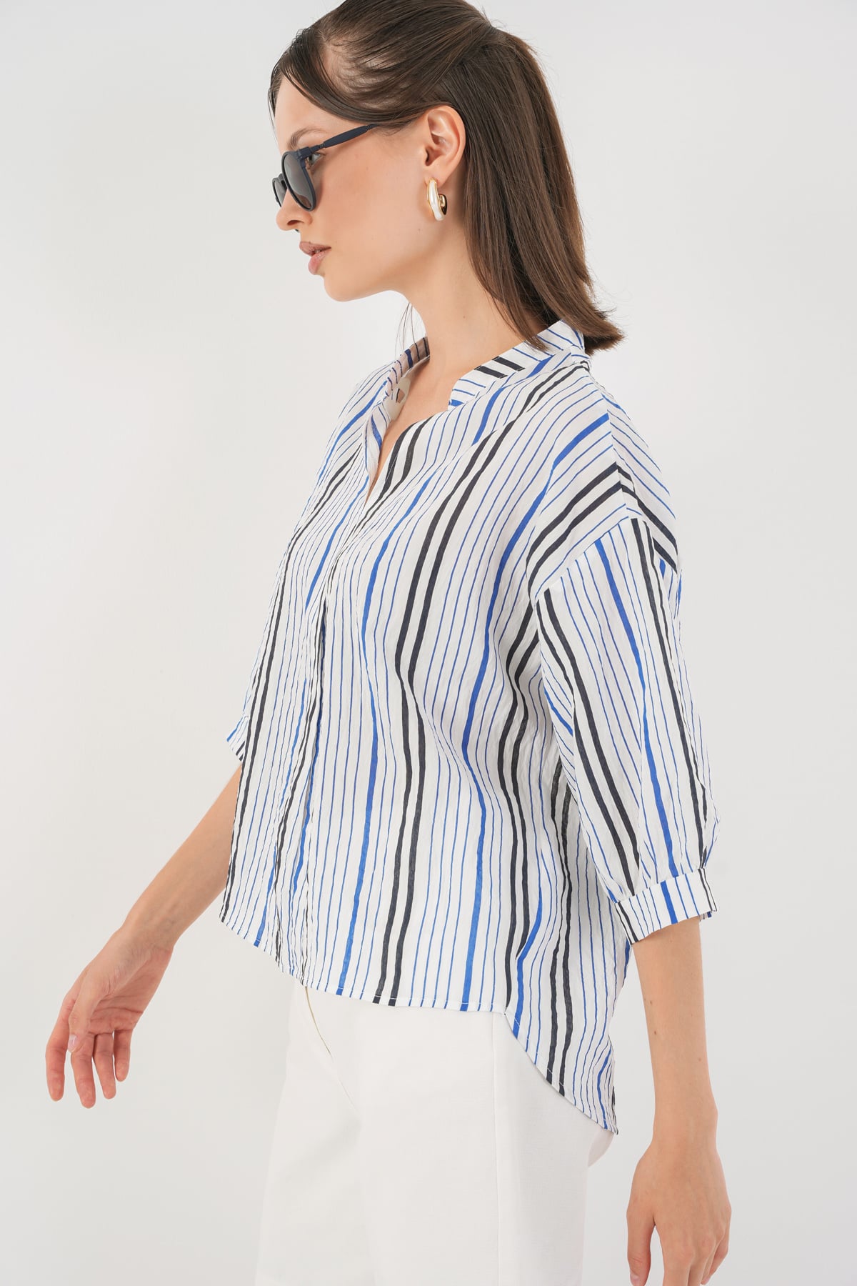 Women's Striped Oversize Blouse in Navy - Bigdart - by Peralane - photo 2