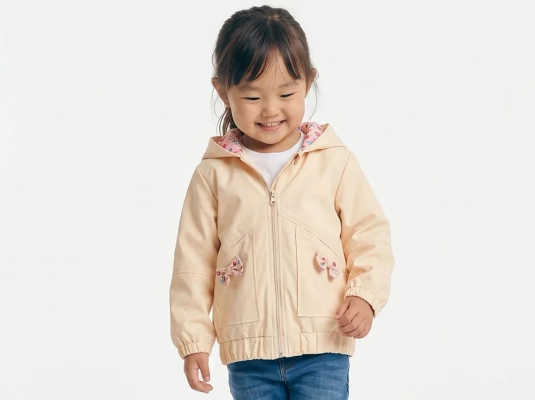 Bow Detail Girls' Jacket with Floral Lining - Carino - by Peralane