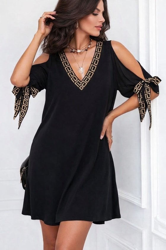 Women's Short Sleeve V-Neck Short Sandy Dress with Cold-Shoulder Detail - Janes - by Peralane - photo 2