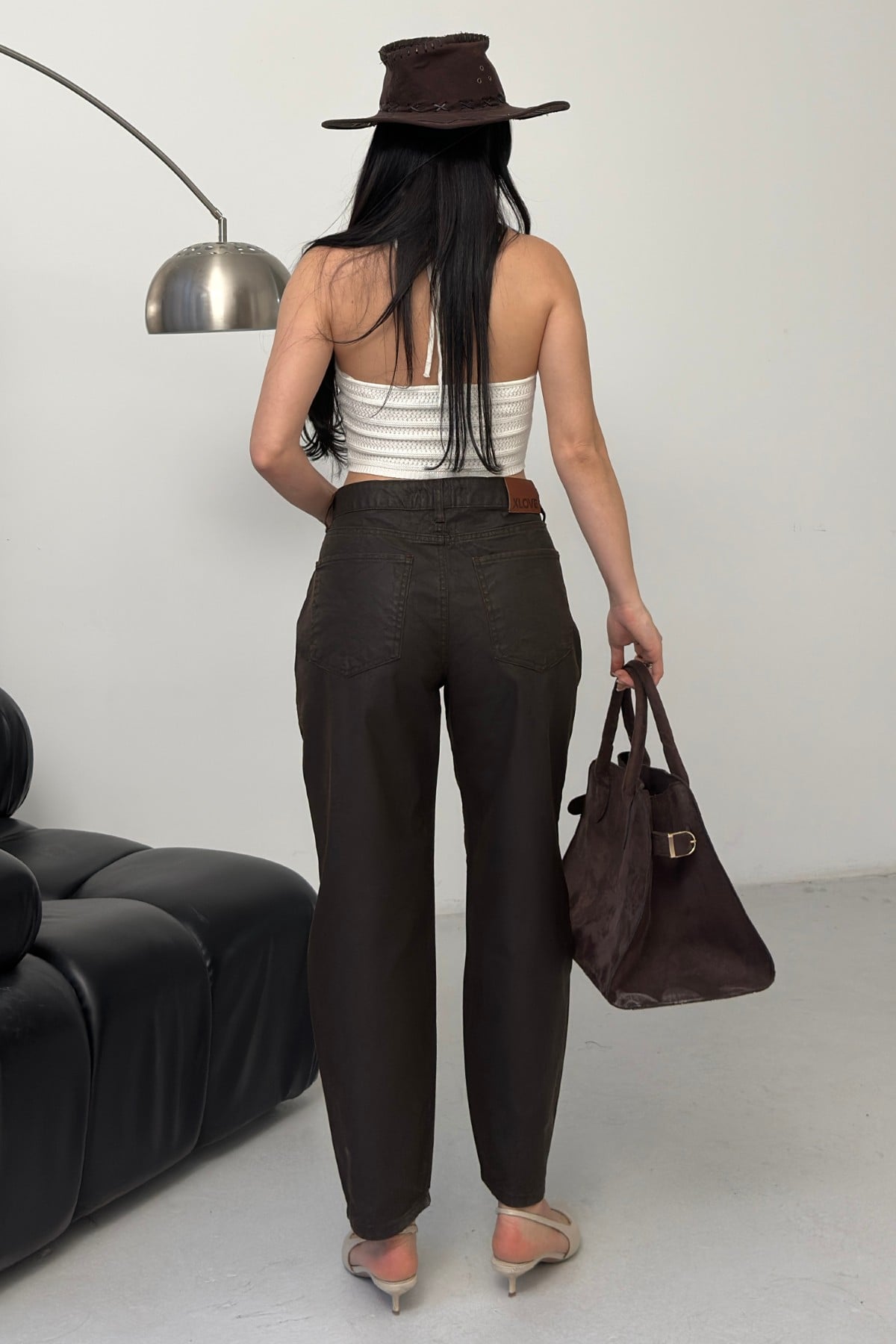 Women's Faux Leather Mom Jeans - Brown - Dominic Fit - Xlove - by Peralane - photo 4