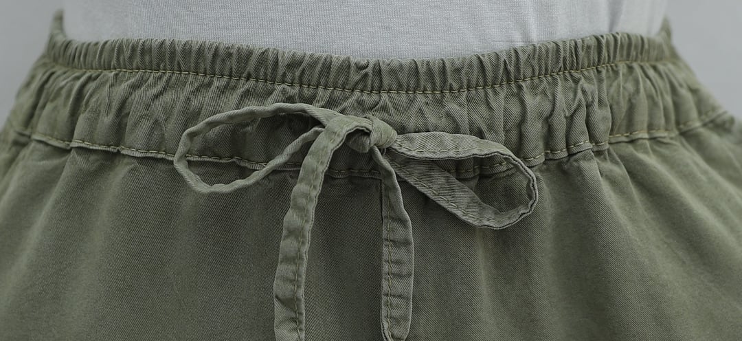 Elastic Drawstring Wide Leg Trousers in Light Olive Green - Podyumplus - by Peralane - photo 6