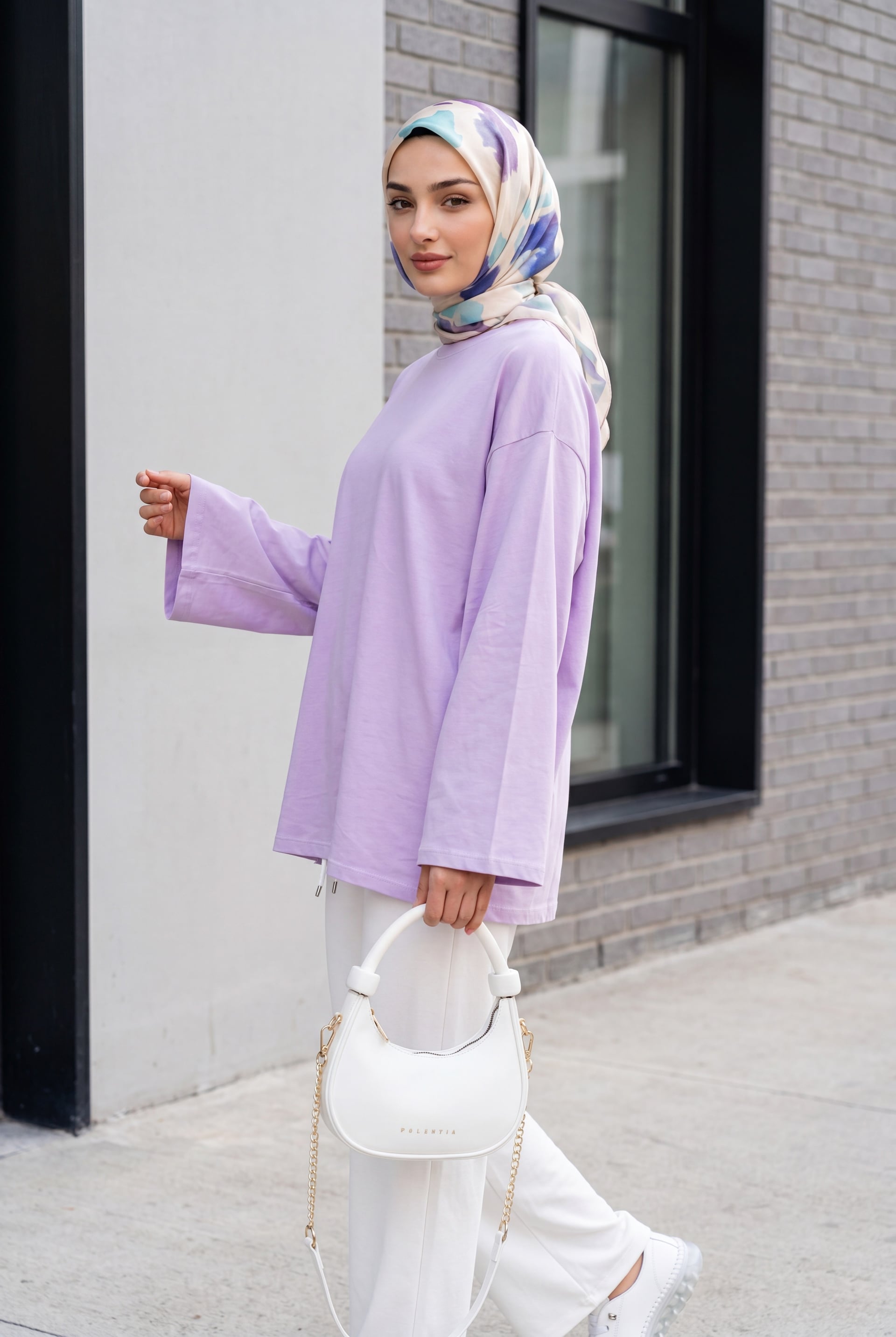 Round Neck Relaxed Jersey Tunic - Light Lilac - Podyumplus - by Peralane - photo 5