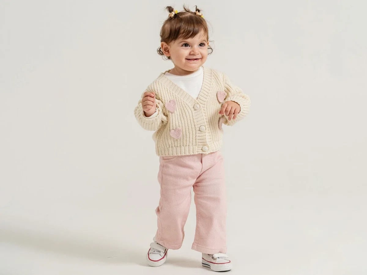 Heart Embroidered Knit Cardigan Girls' 3-Piece Suit - Light Pink - Pampal Kids - by Peralane