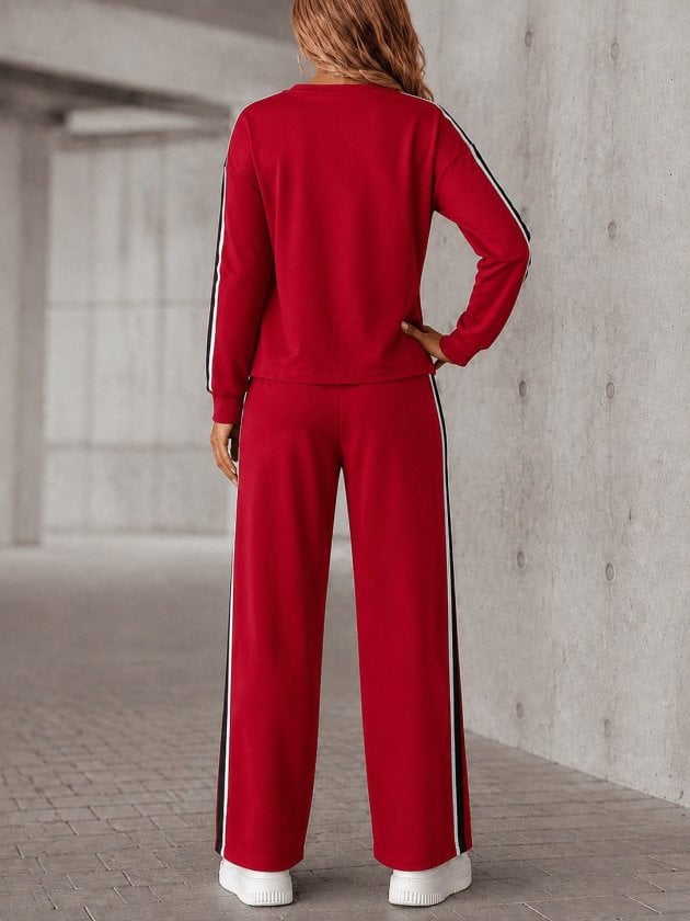 Women's Long Sleeve Crew Neck Striped Detail Viscose Two-Thread Blouse and Trousers Two-Piece Set - Janes - by Peralane - photo 3