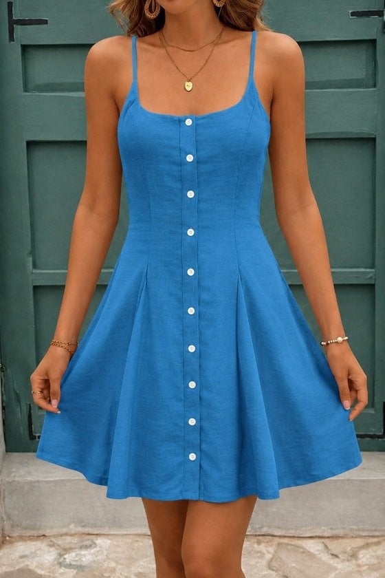 Women's Spaghetti Strap Button-Front Short Dress - Janes - by Peralane - photo 3