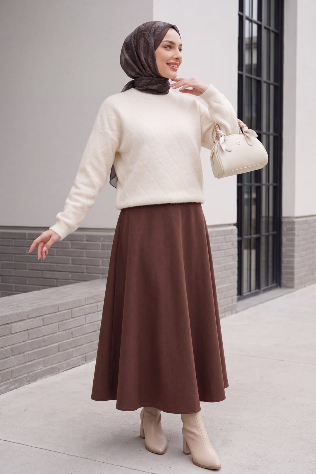 Women's Patterned Oversize Sweater 15970 - Cream - Bigdart - by Peralane - photo 3