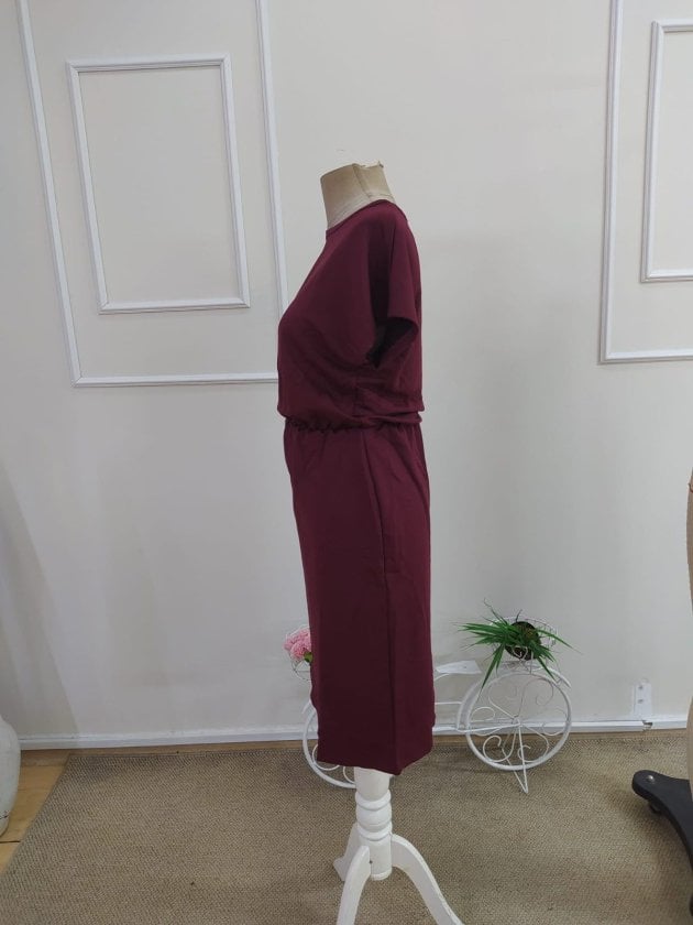 Women's Short-Sleeve Crewneck Jersey Dress in Burgundy - Janes - by Peralane - photo 6