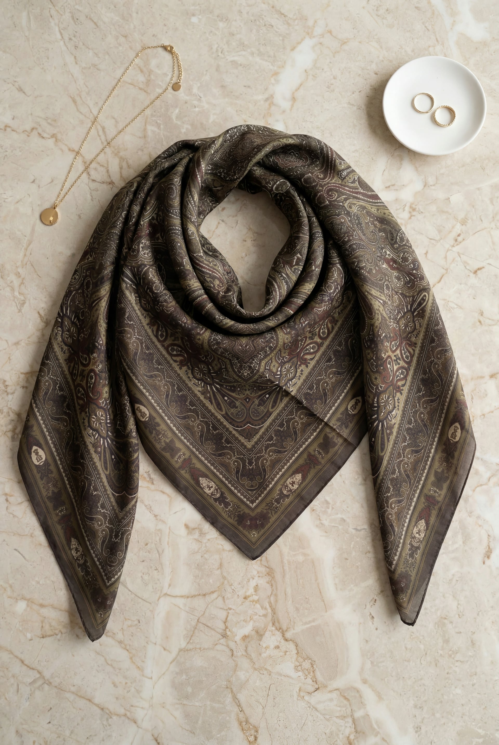 Framed Ethnic Pattern Cotton Scarf - Khaki - Podyumplus - by Peralane - photo 2