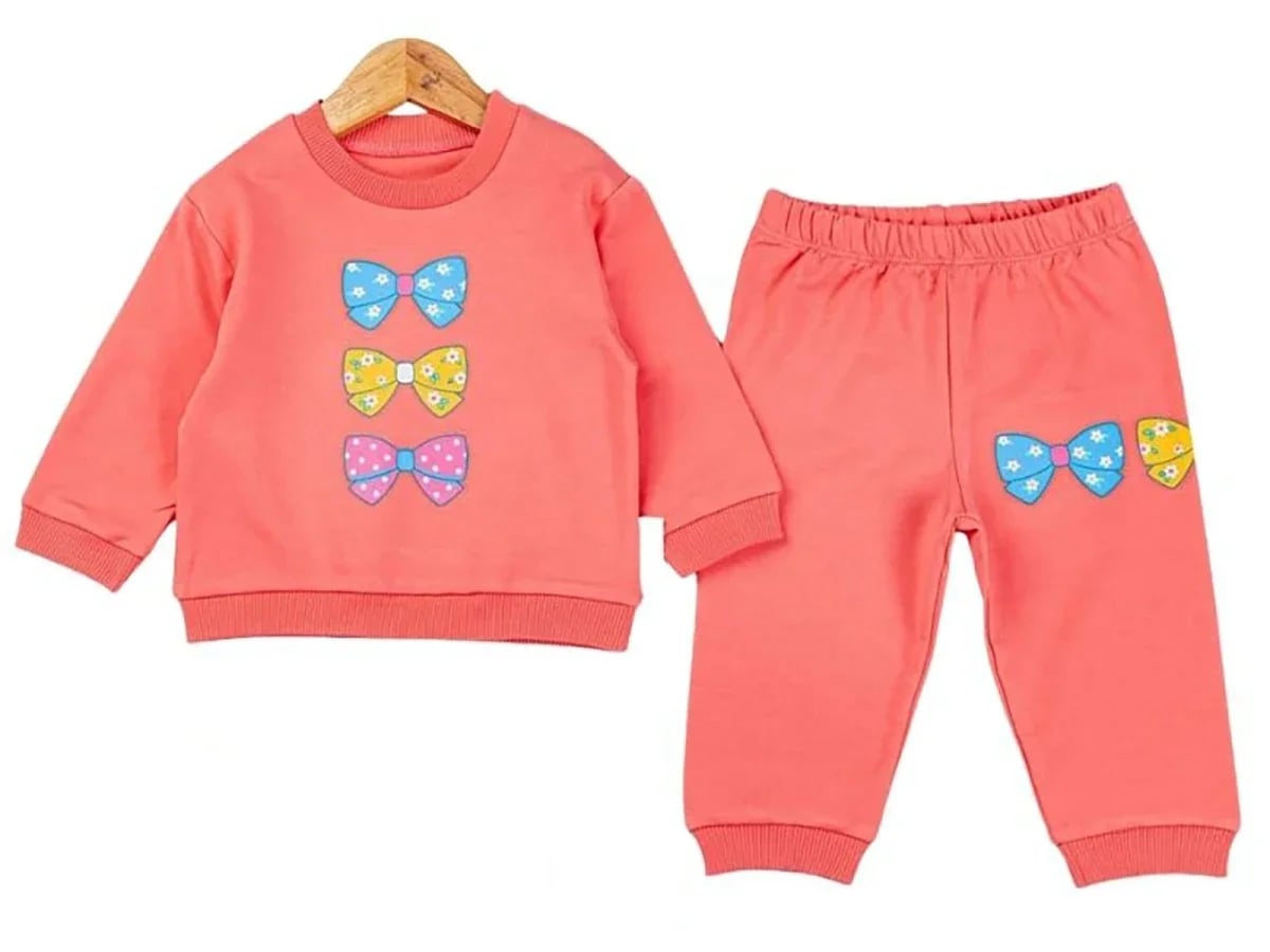 Girl's Bow Print Sweatshirt and Trousers Set - Comix - by Peralane