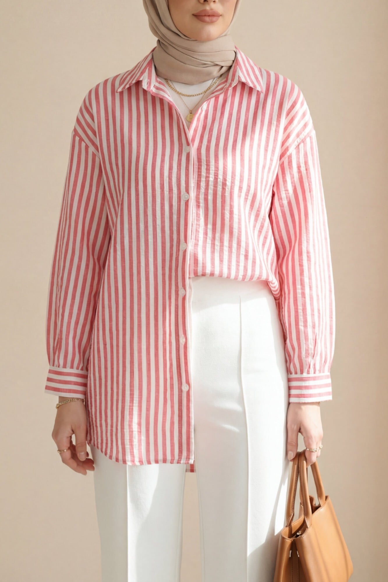 Striped Button-Front Blouse - Red - Podyumplus - by Peralane - photo 8