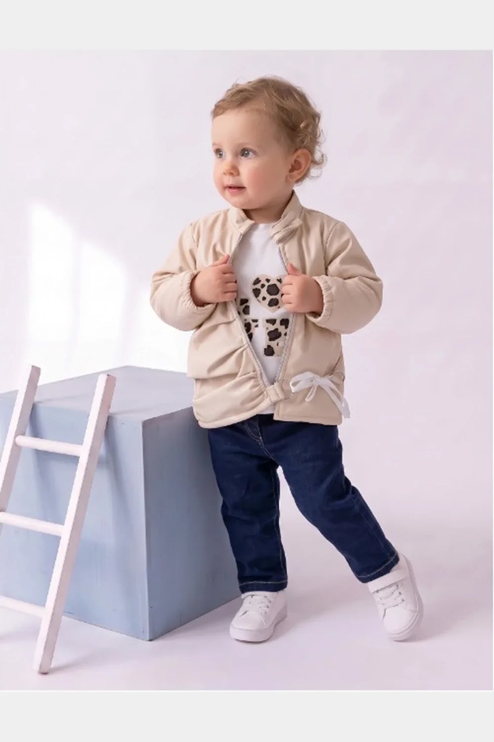 Girls' 3-Piece Set with Leather Jacket - Cream - Has Bereket - by Peralane