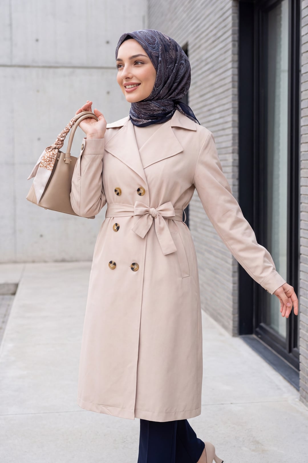 Double-Breasted Belted Trench Coat in Beige - Bigdart - by Peralane - photo 3