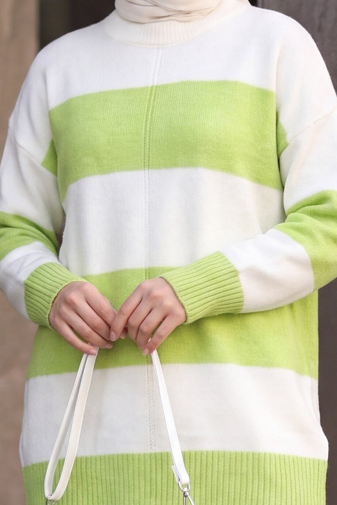 Striped Knit Tunic in Light Green - Podyumplus - by Peralane - photo 7