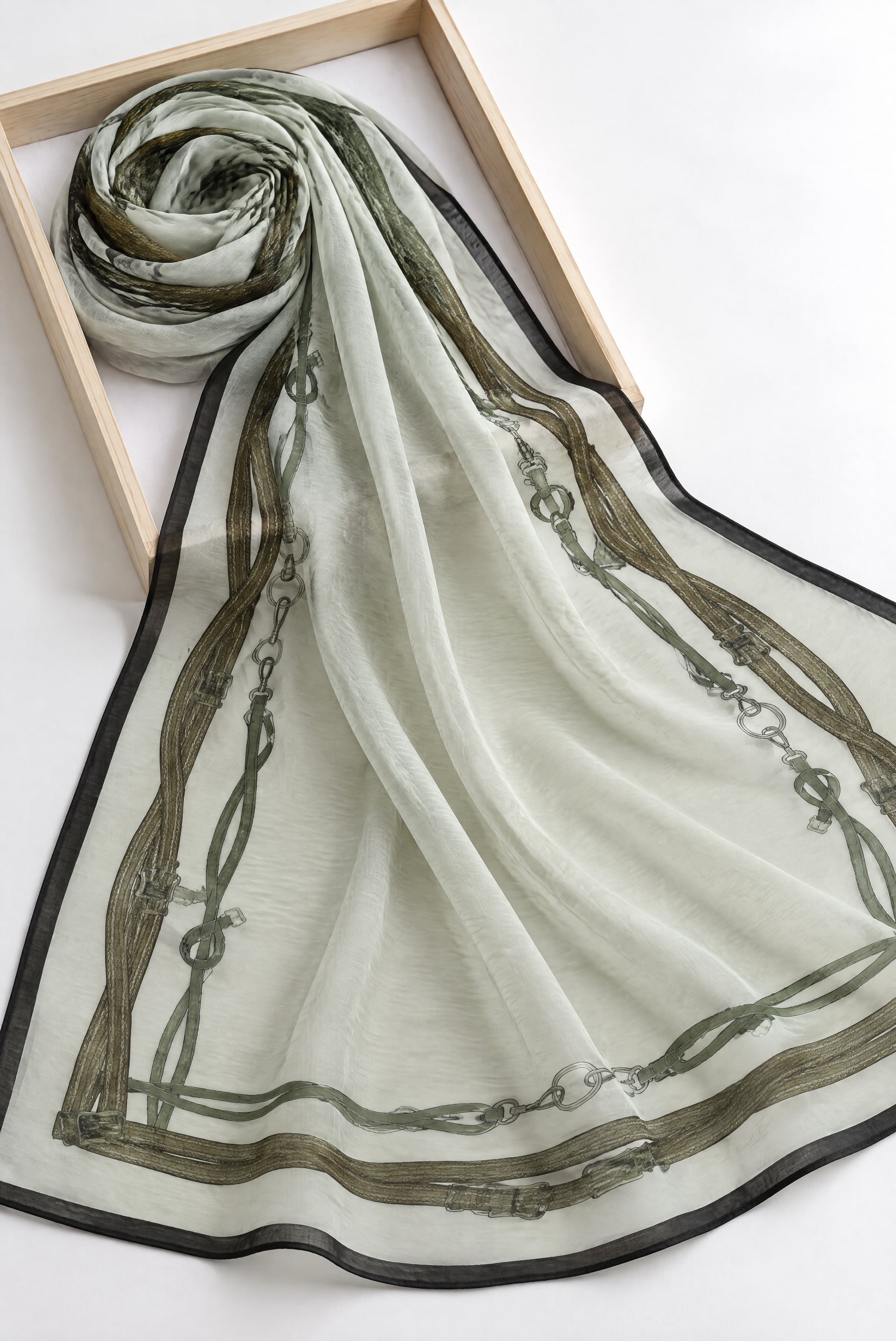 Belt Pattern Silk Scarf - Ecru - Podyumplus - by Peralane