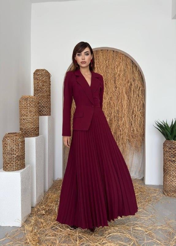 Burgundy Pleated Skirt and Blazer Co-ord Set for Women - Etika - by Peralane - photo 5