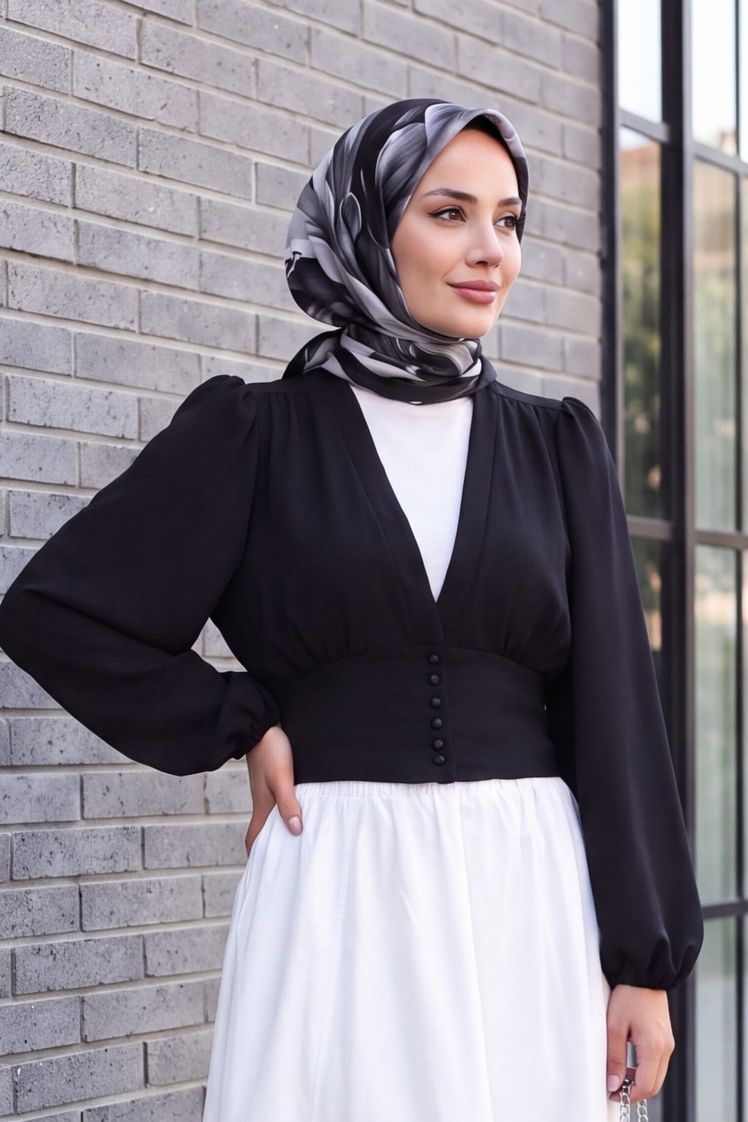 Black Button-Front Balloon Sleeve Crop Blouse - Podyumplus - by Peralane