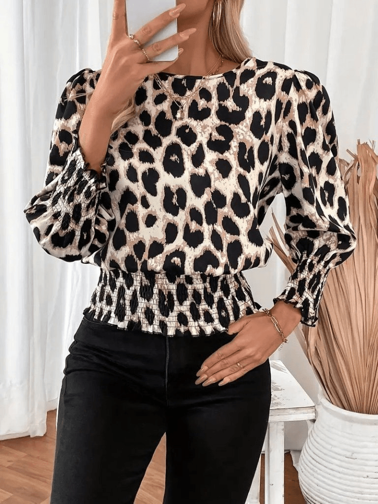 Women's Long Sleeve Round Neck Leopard Print Modal Blouse - Janes - by Peralane - photo 4