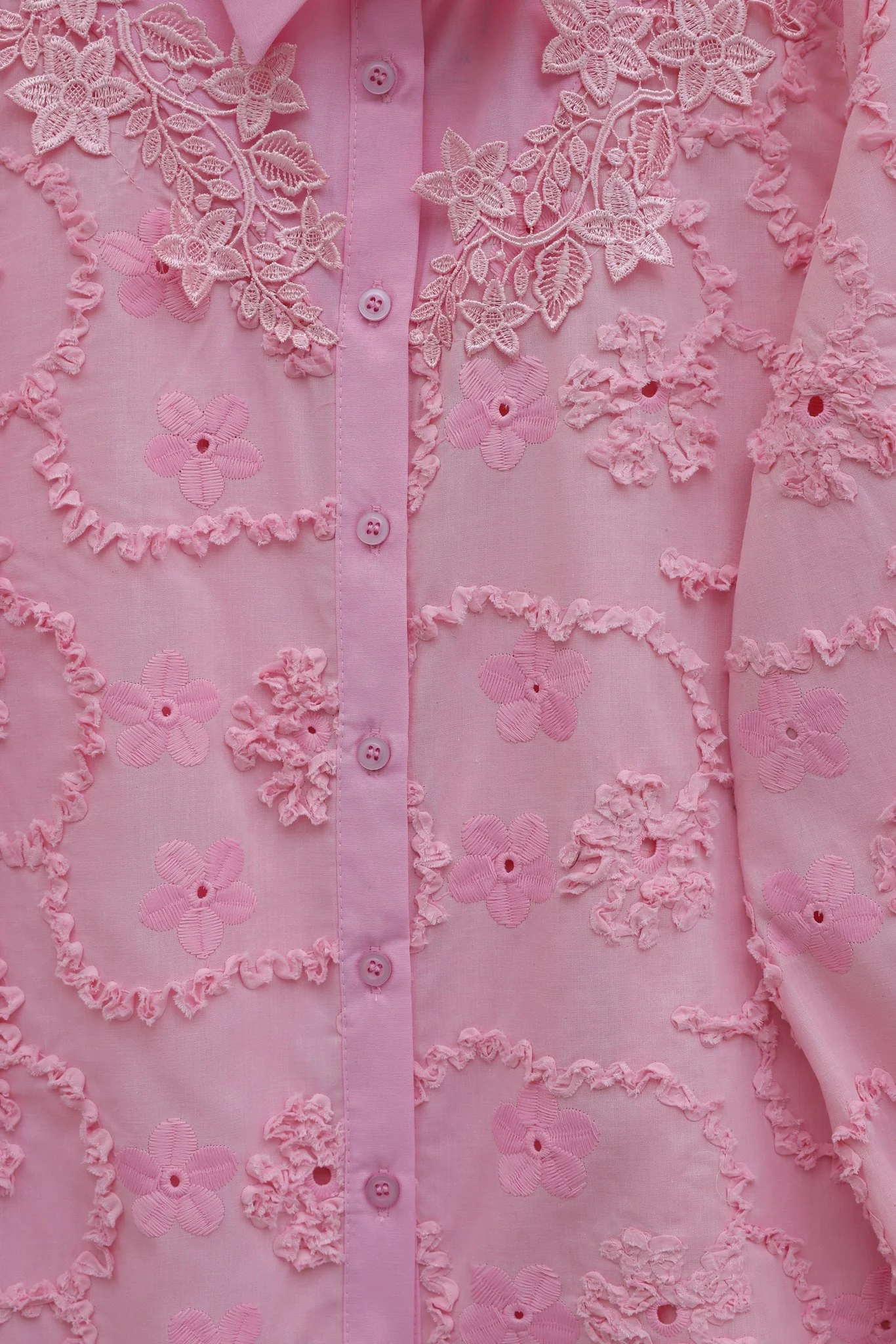 Pink Floral Embroidered Scalloped Button Blouse - Mira Fabric - Podyumplus - by Peralane - photo 4