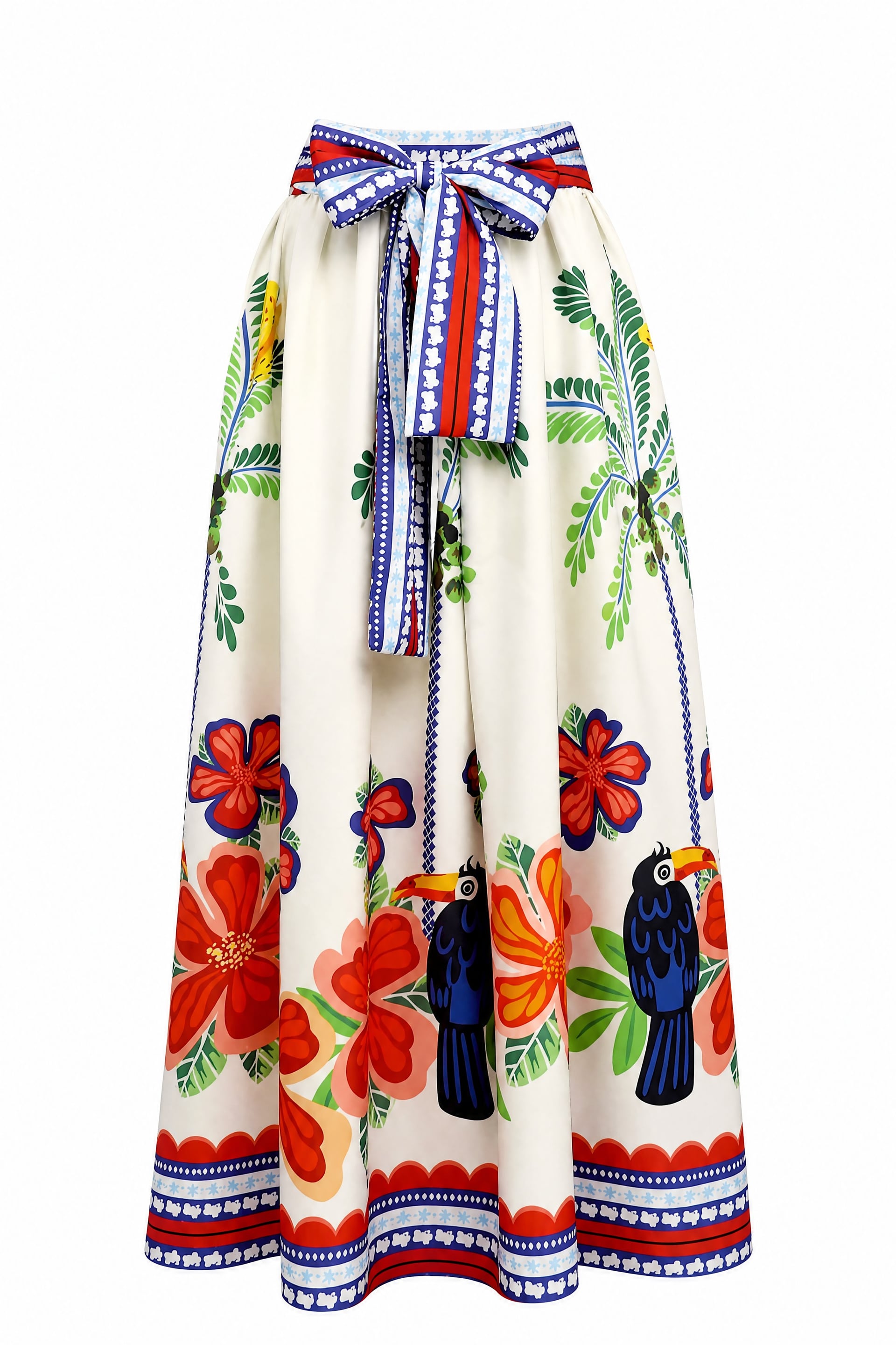 Belted Elasticated Waist Tropical Print Skirt - Ecru - Podyumplus - by Peralane - photo 5