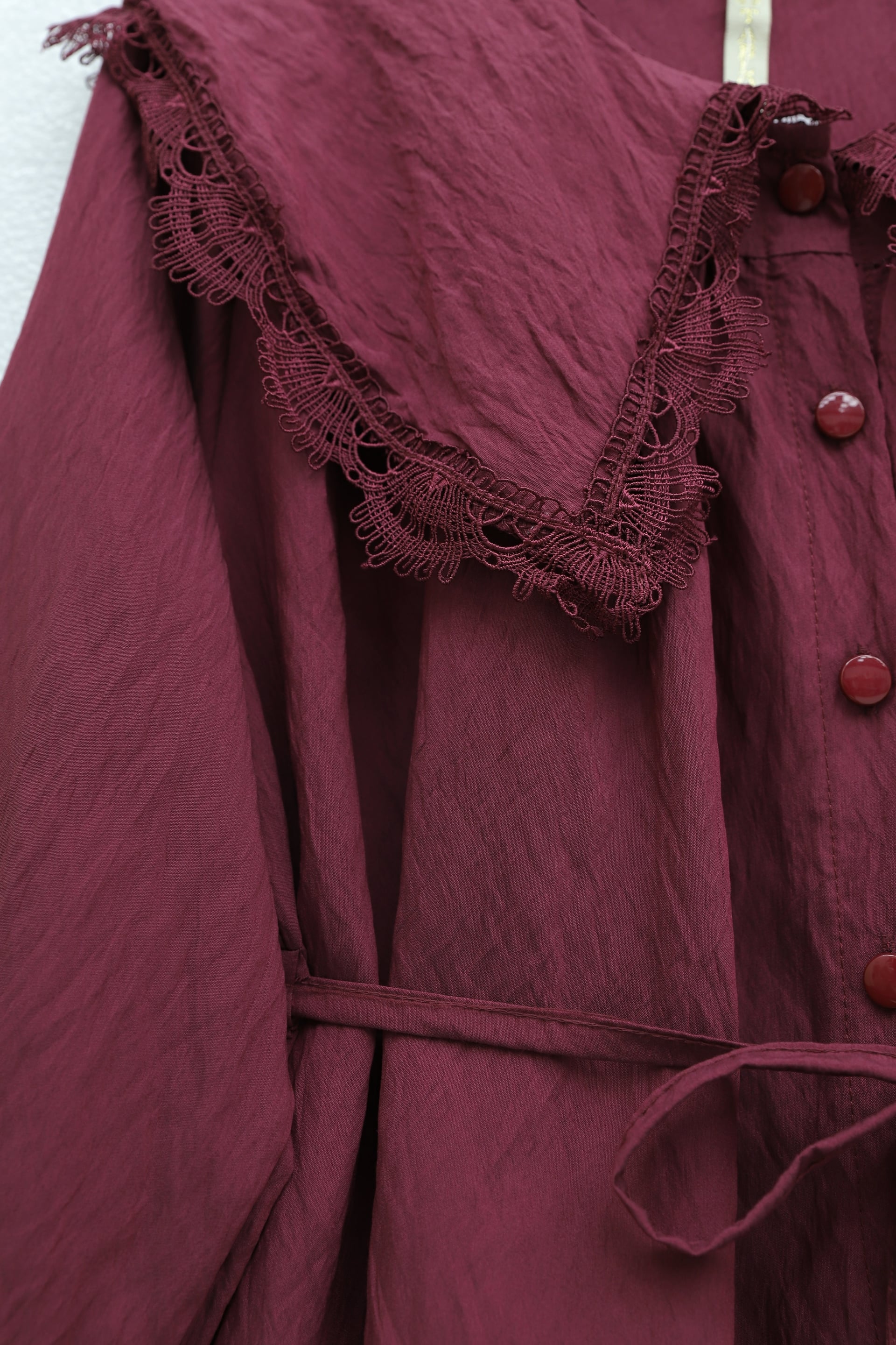 Peter Pan Collar Fistolu Belted Modal Tunic - Burgundy - Podyumplus - by Peralane - photo 4
