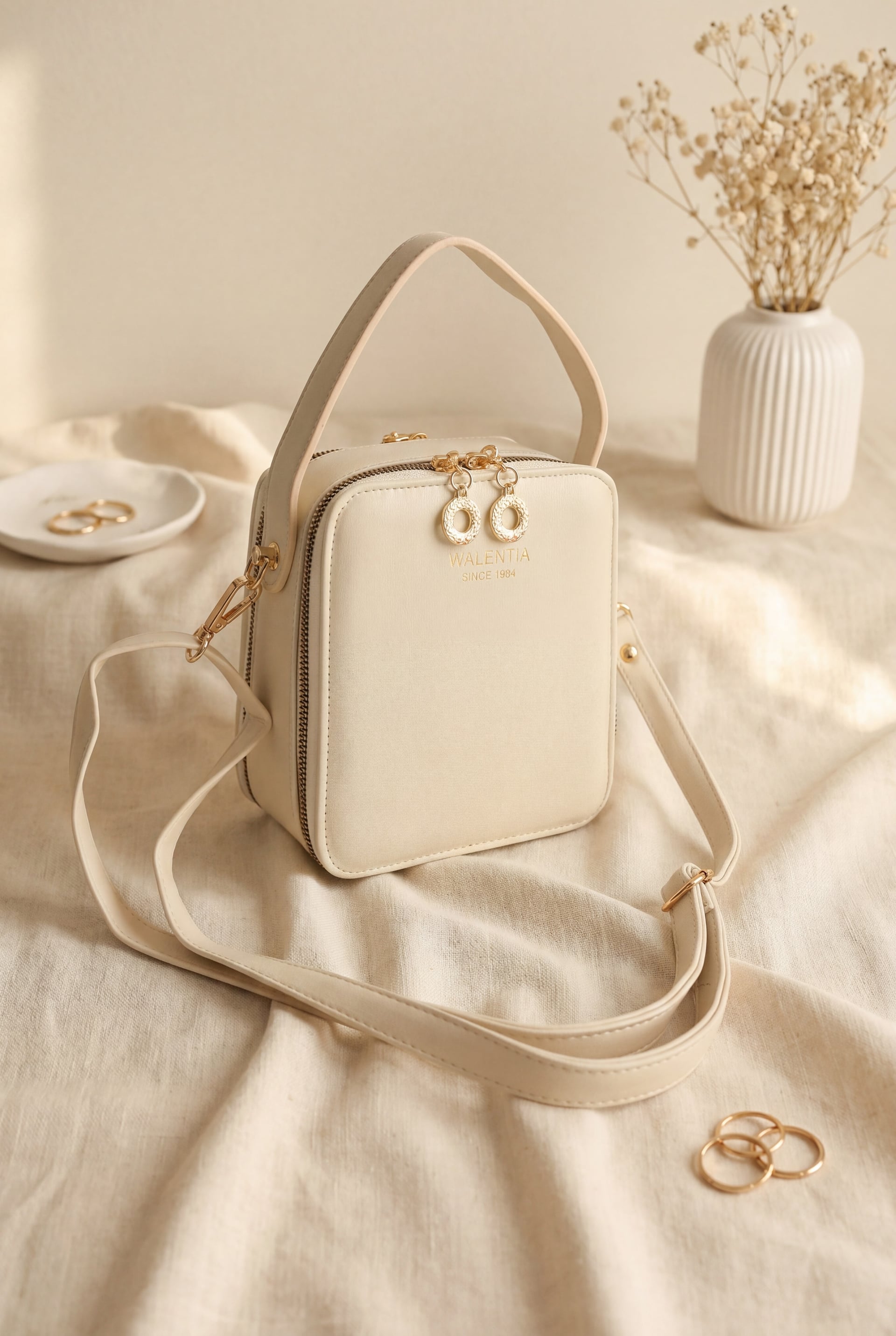 Square Design Functional Mini Shoulder Bag - Cream - Podyumplus - by Peralane