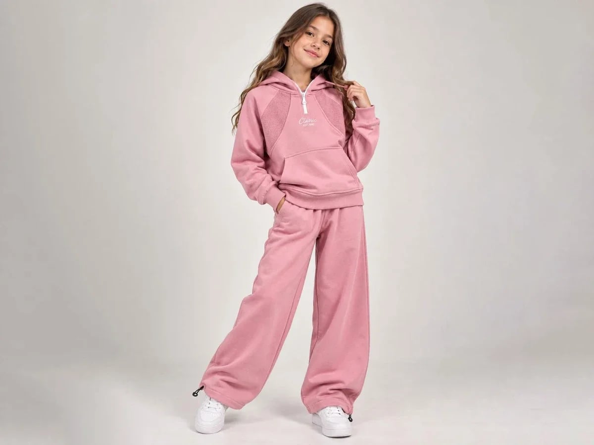 Girls' Printed Hooded Tracksuit Set in Dusty Rose - ÖZ Bebe - by Peralane