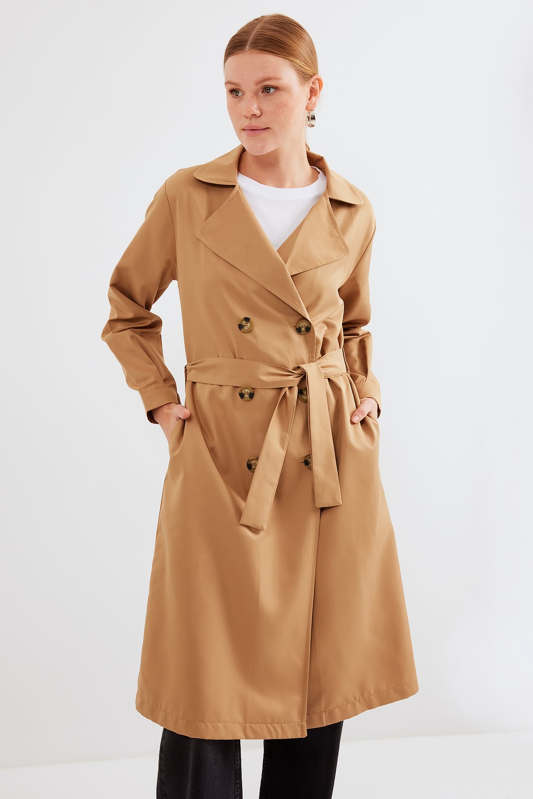 Double-Breasted Belted Trench Coat - Camel - Bigdart - by Peralane - photo 5