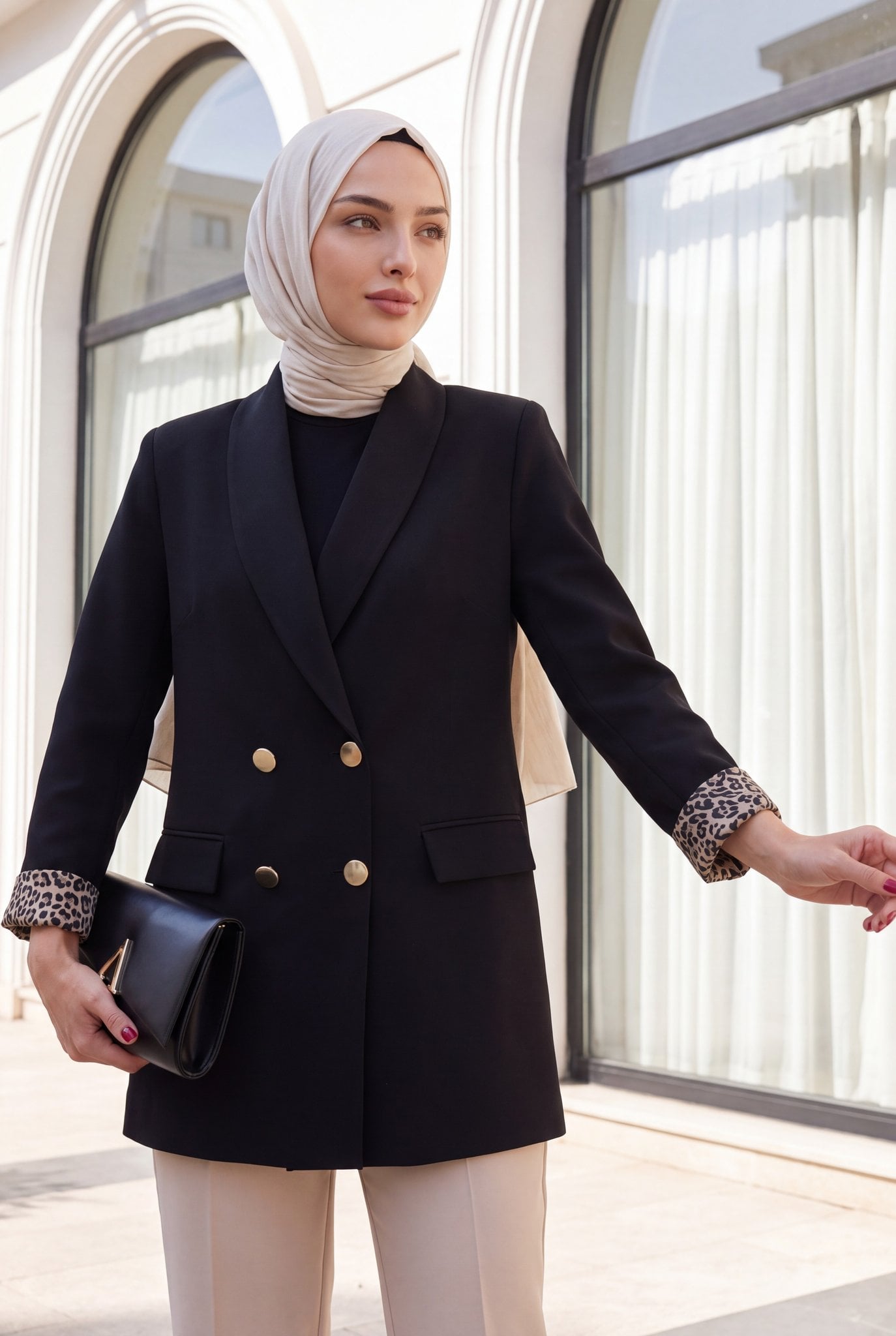 Double-Button Blazer Jacket with Pocket Detail - Black - Podyumplus - by Peralane - photo 2